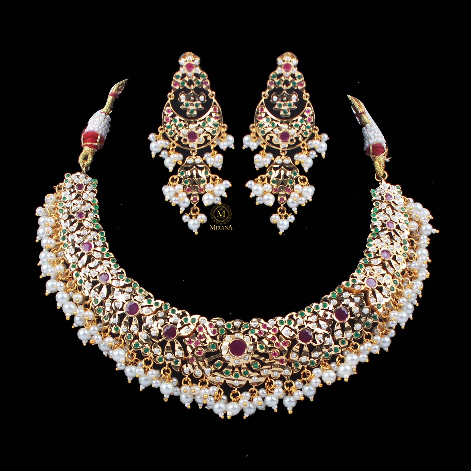 Yutika Ruby Green Pearl Jadau Necklace Set