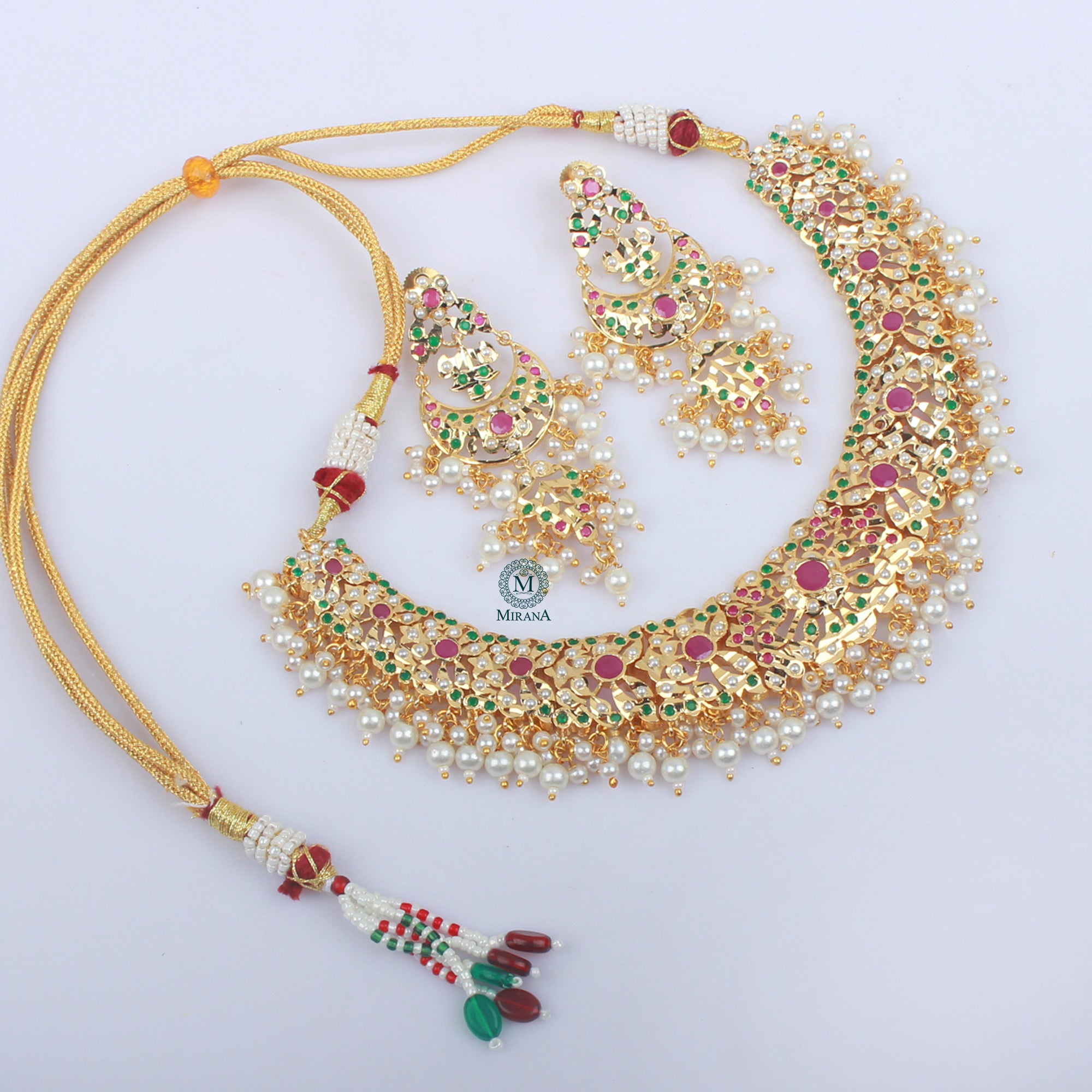 Yutika Ruby Green Pearl Jadau Necklace Set