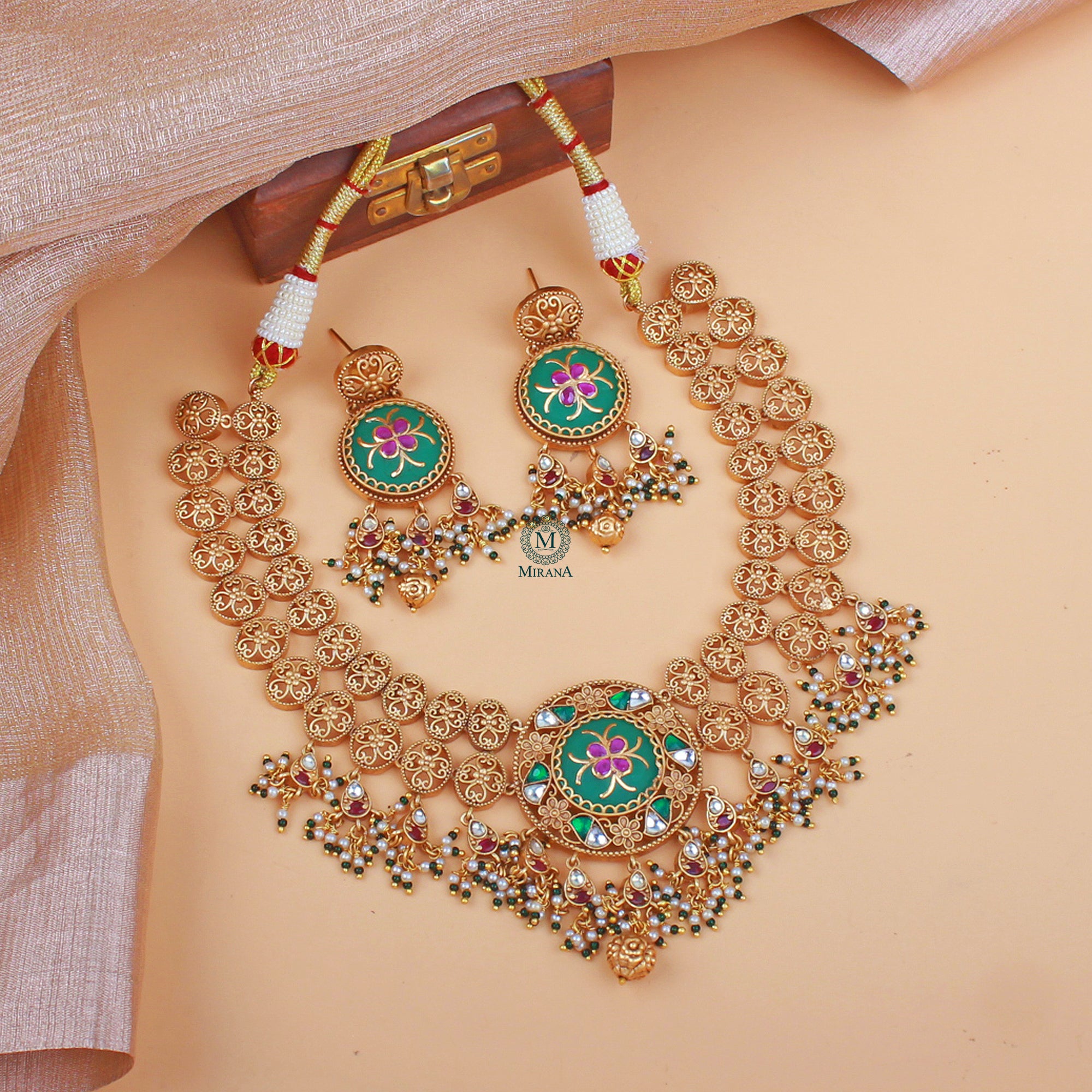 Dhruvi Meenakari Antique Necklace Set