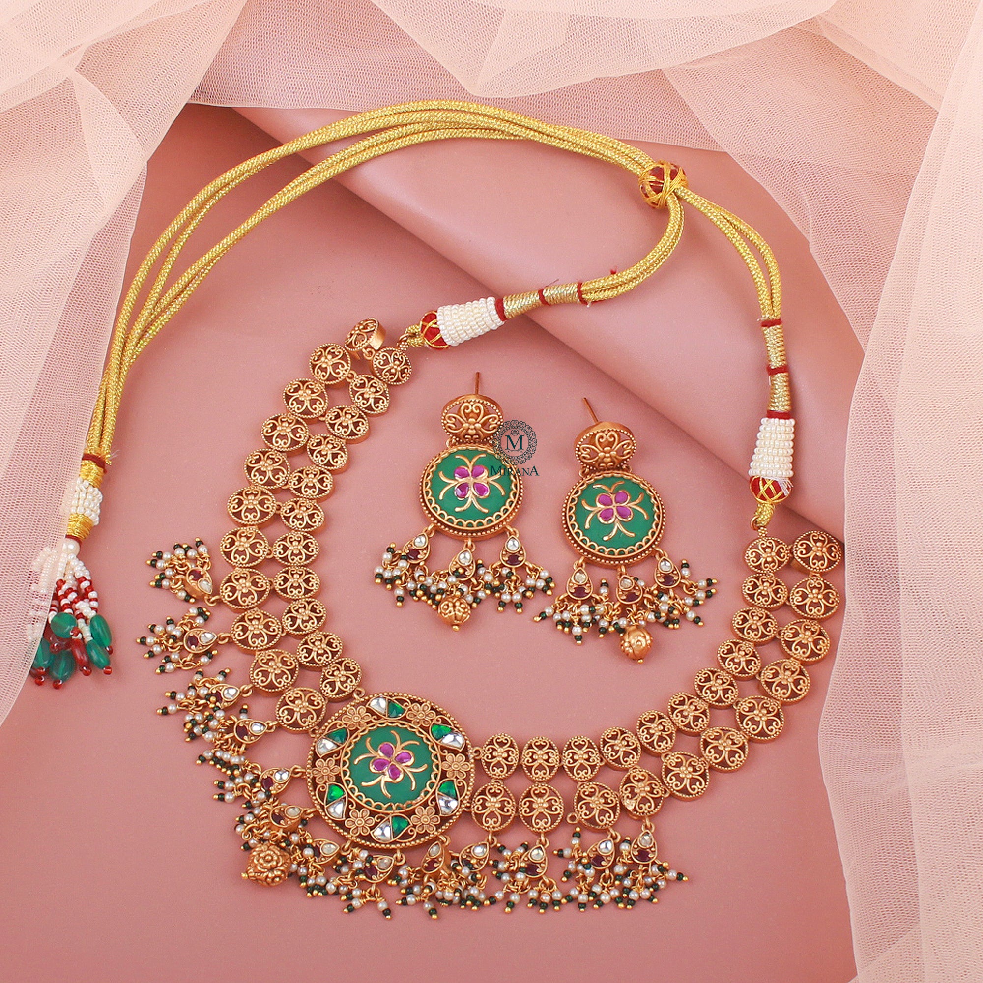Dhruvi Meenakari Antique Necklace Set