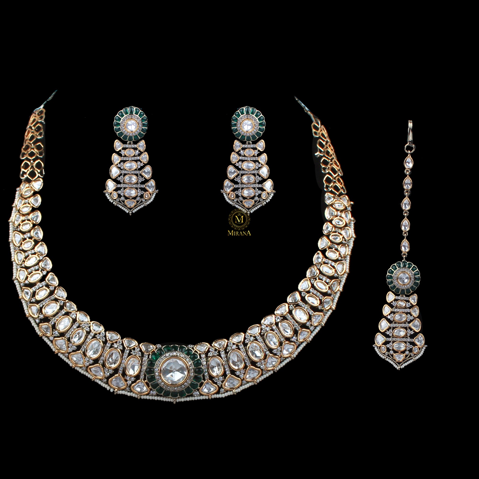 Shubhangi Emerald Green Polki Necklace Set
