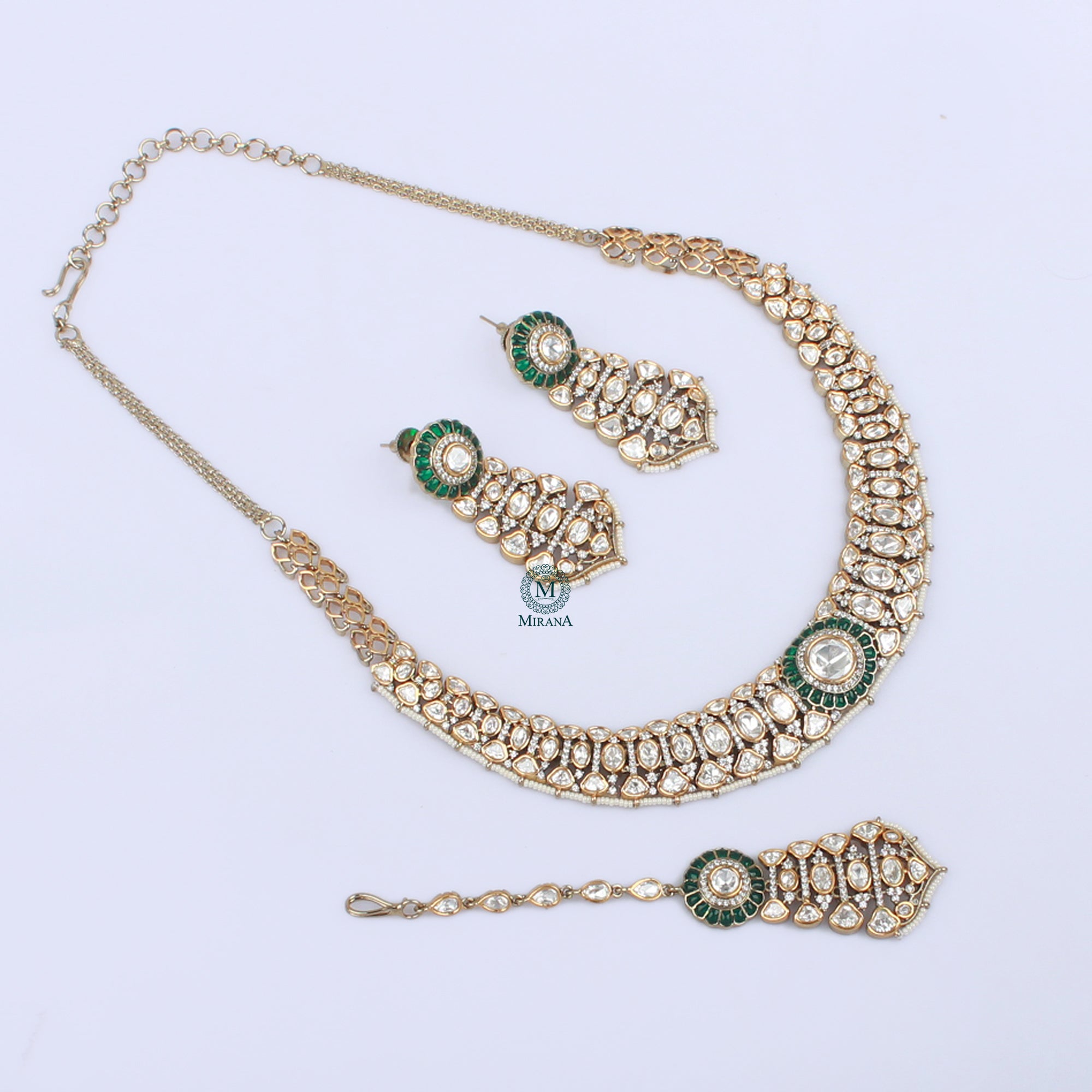 Shubhangi Emerald Green Polki Necklace Set