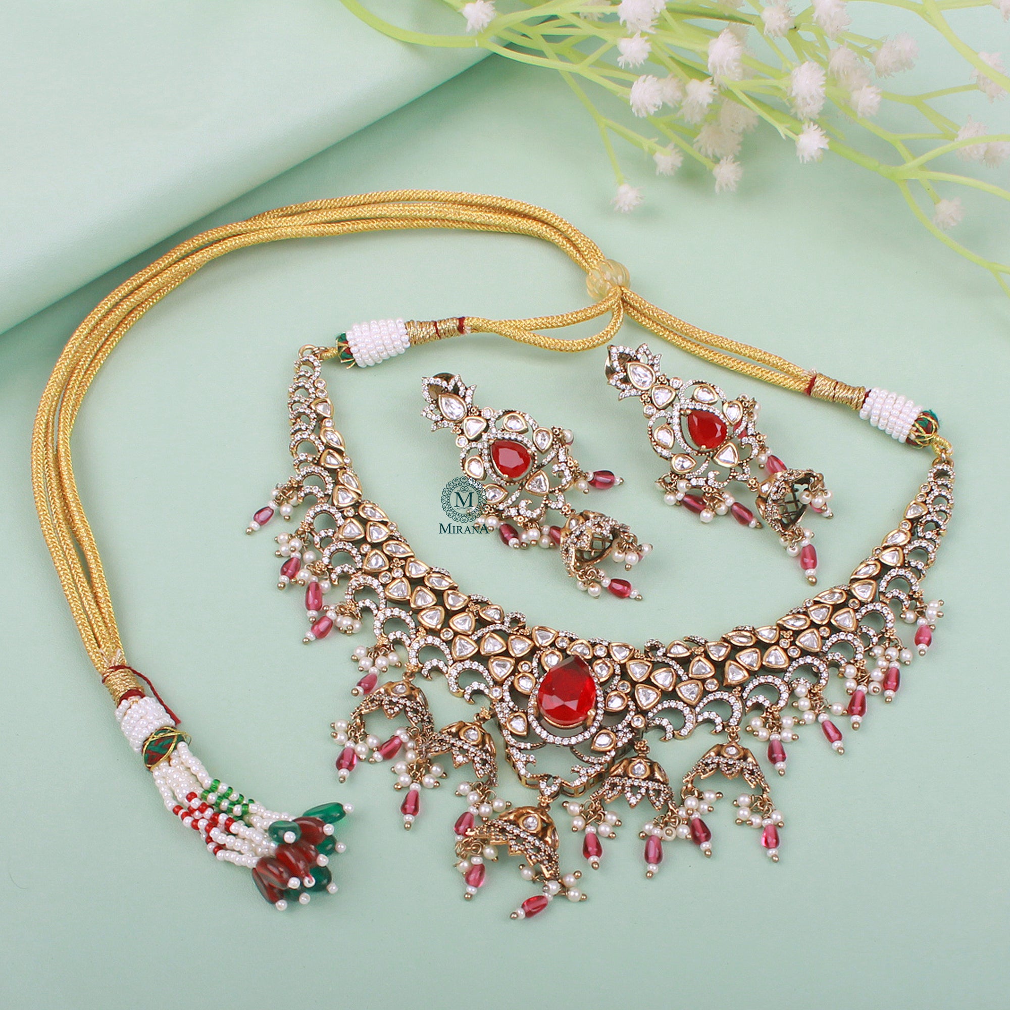Charul Pearl Polki Designer Necklace Set