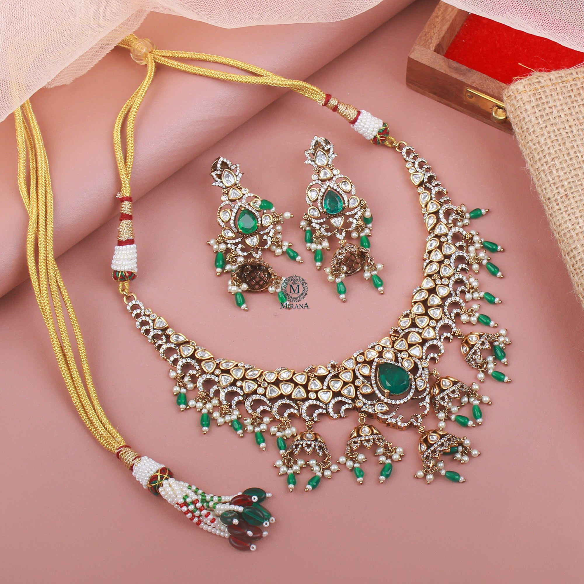 Charul Pearl Polki Designer Necklace Set