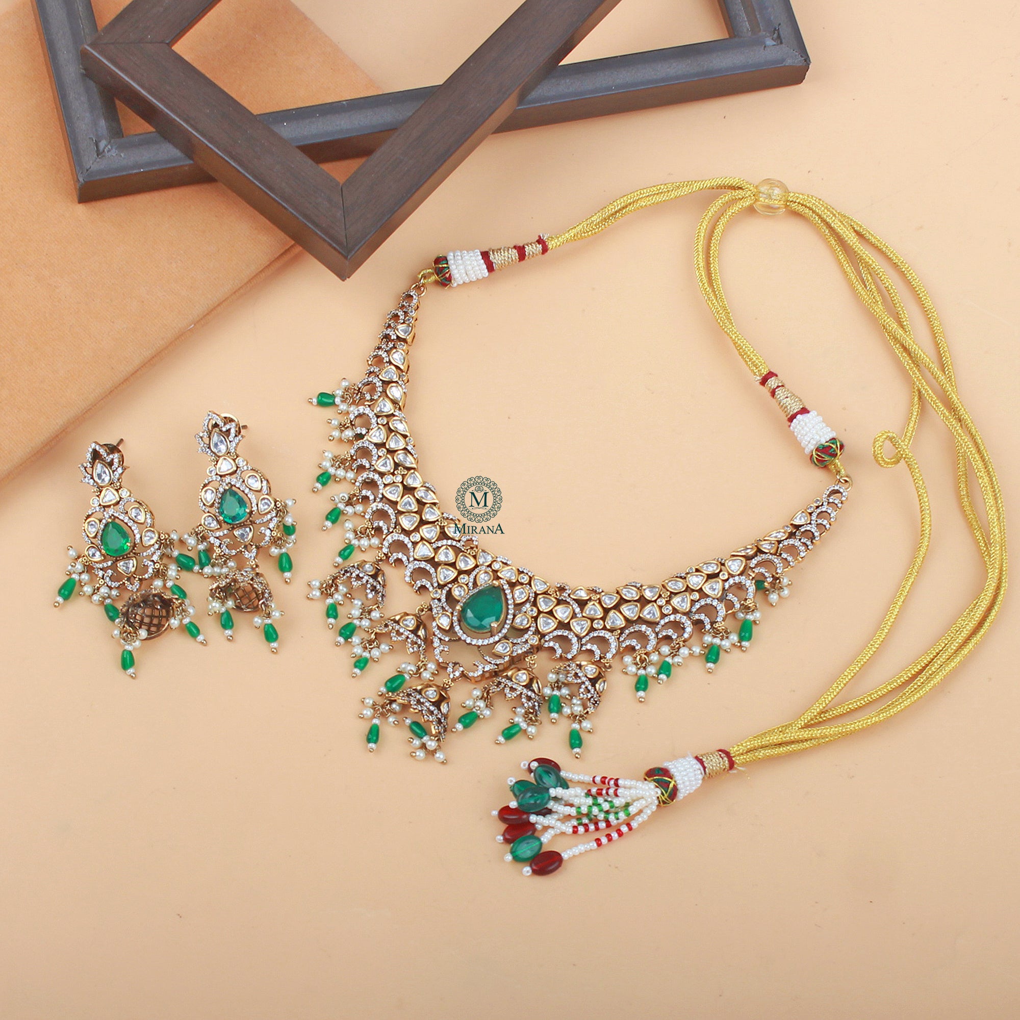 Charul Pearl Polki Designer Necklace Set