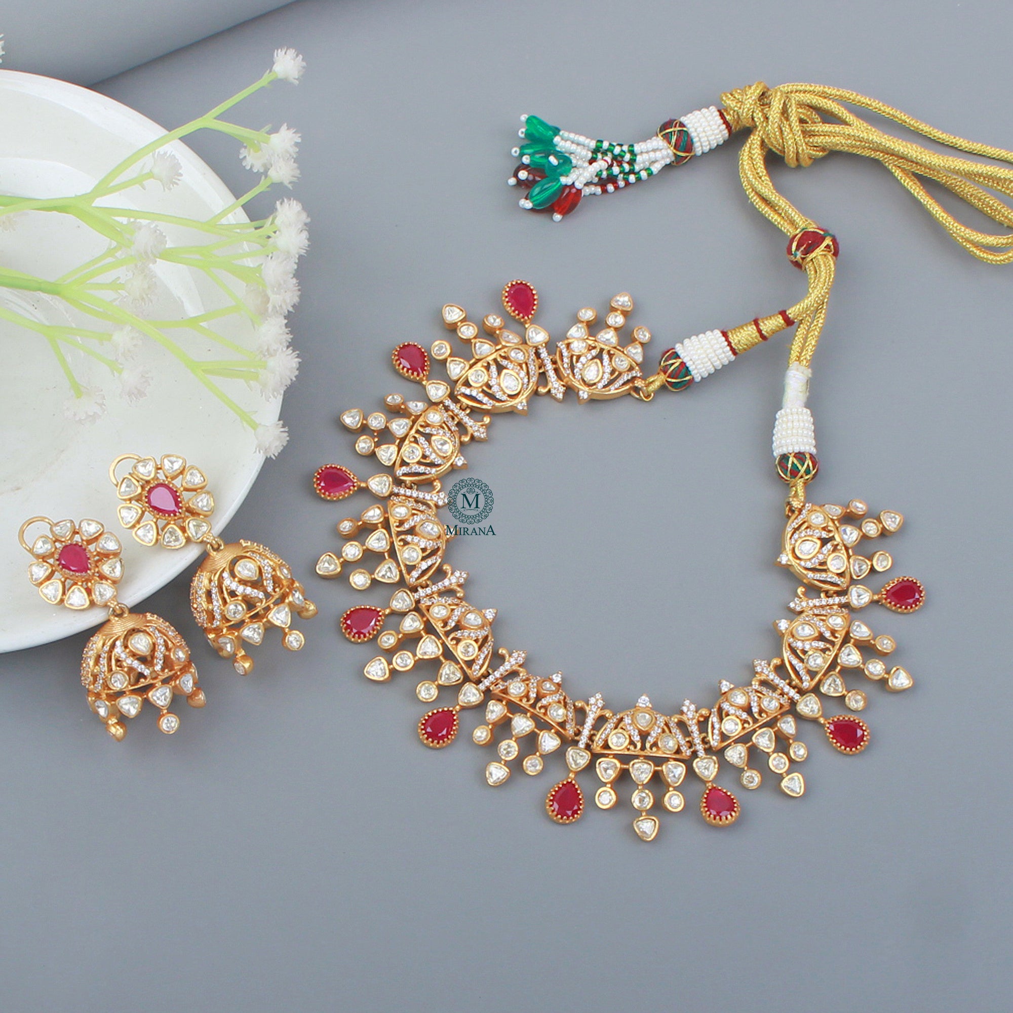 Amulya Ruby Moissanite Necklace Set