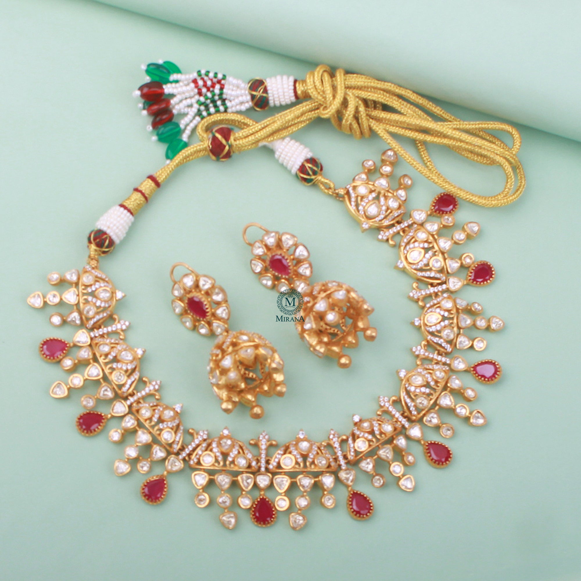 Amulya Ruby Moissanite Necklace Set