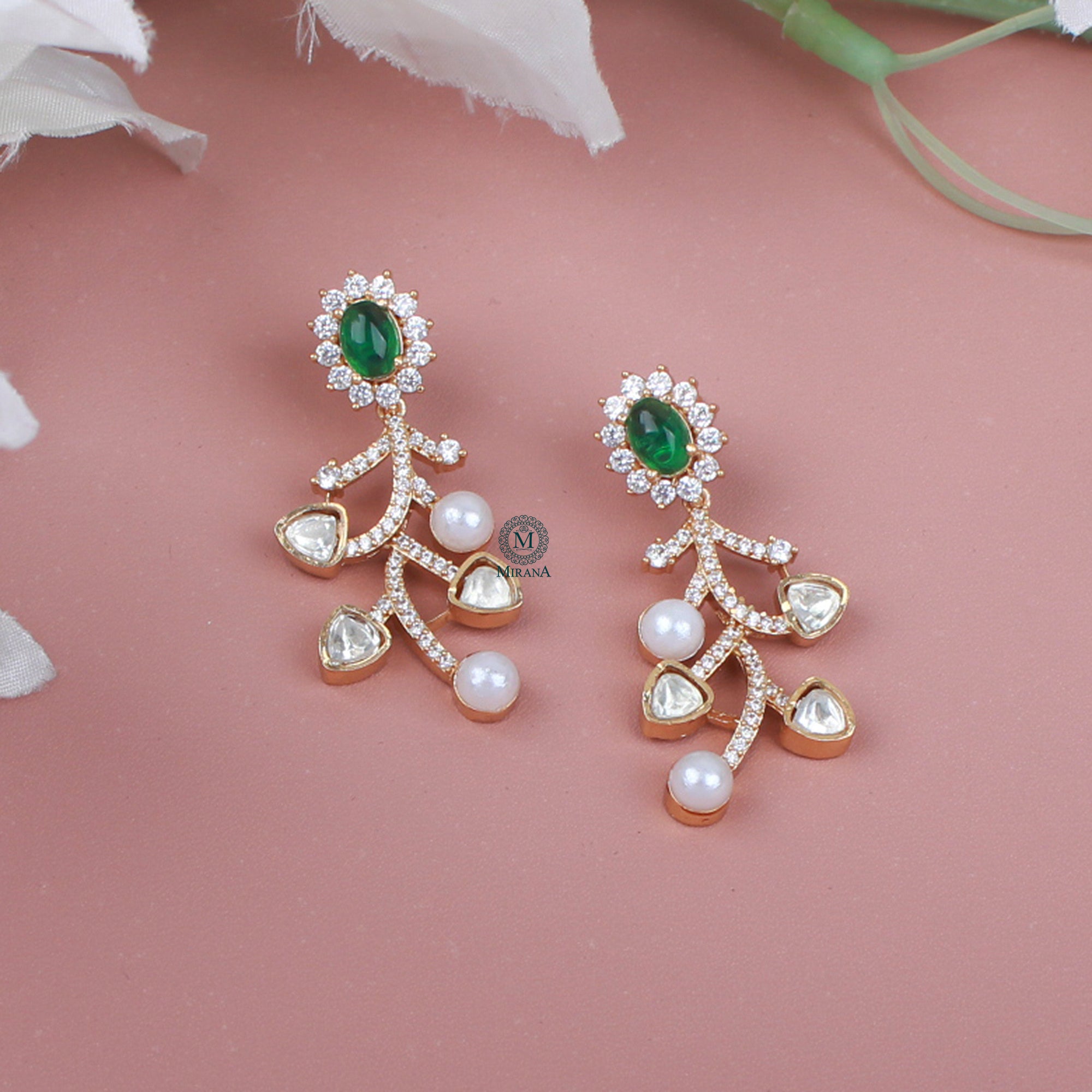 Veena Green  Moissanite Designer Necklace Set