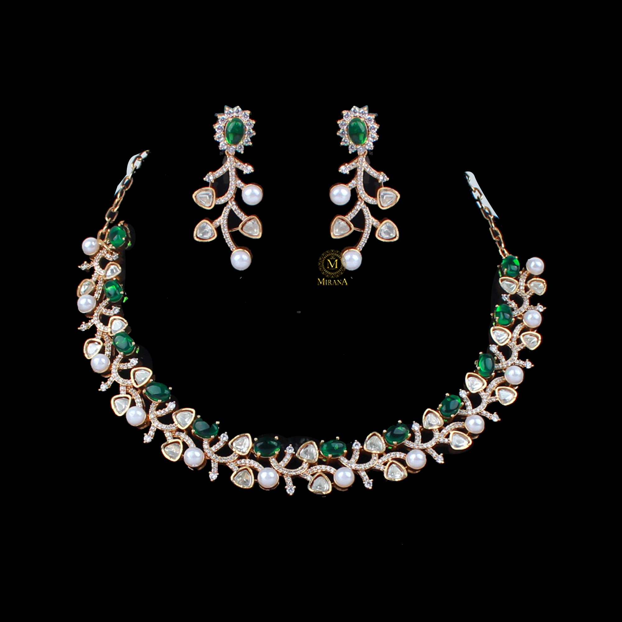 Veena Green  Moissanite Designer Necklace Set