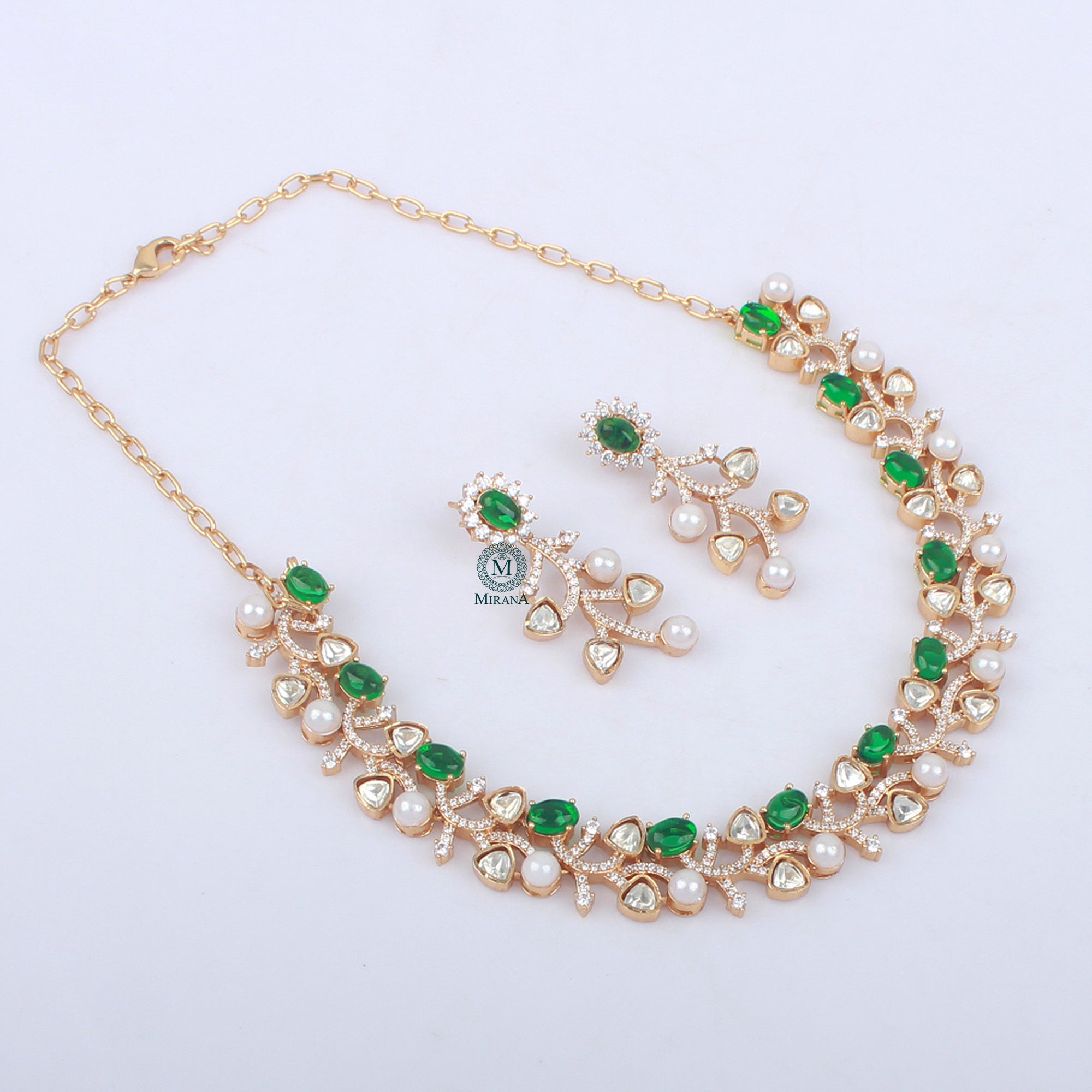 Veena Green  Moissanite Designer Necklace Set