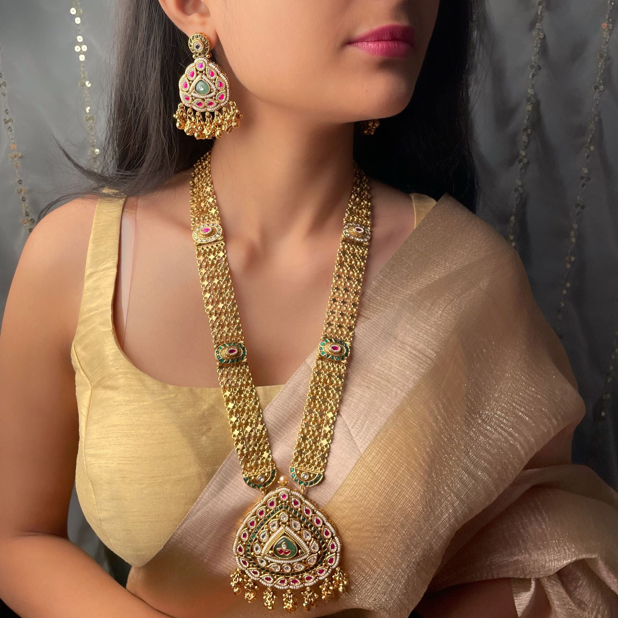 Shreeja Antique Designer Long Necklace Set
