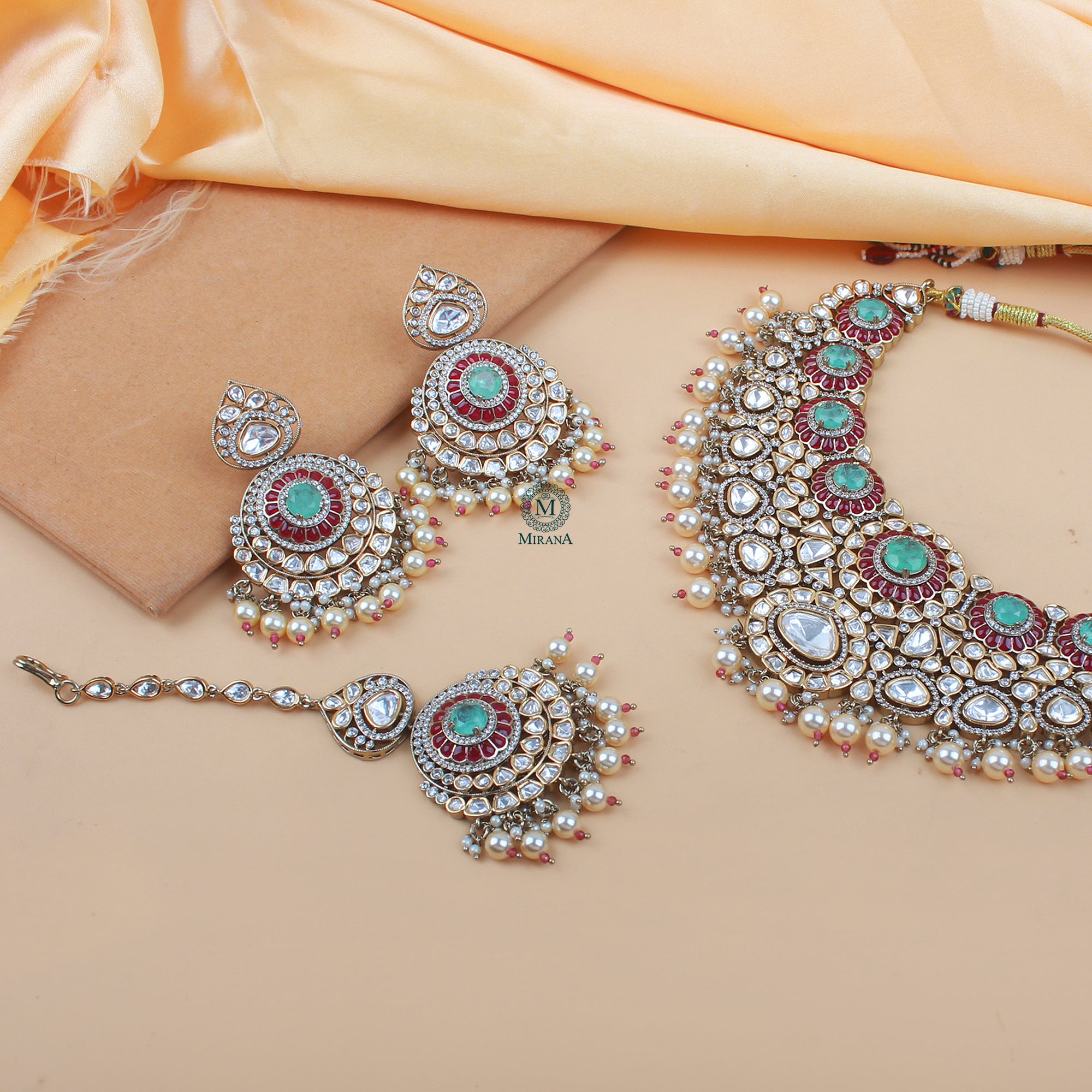 Deepshika Bridal Pearl Polki Necklace Set