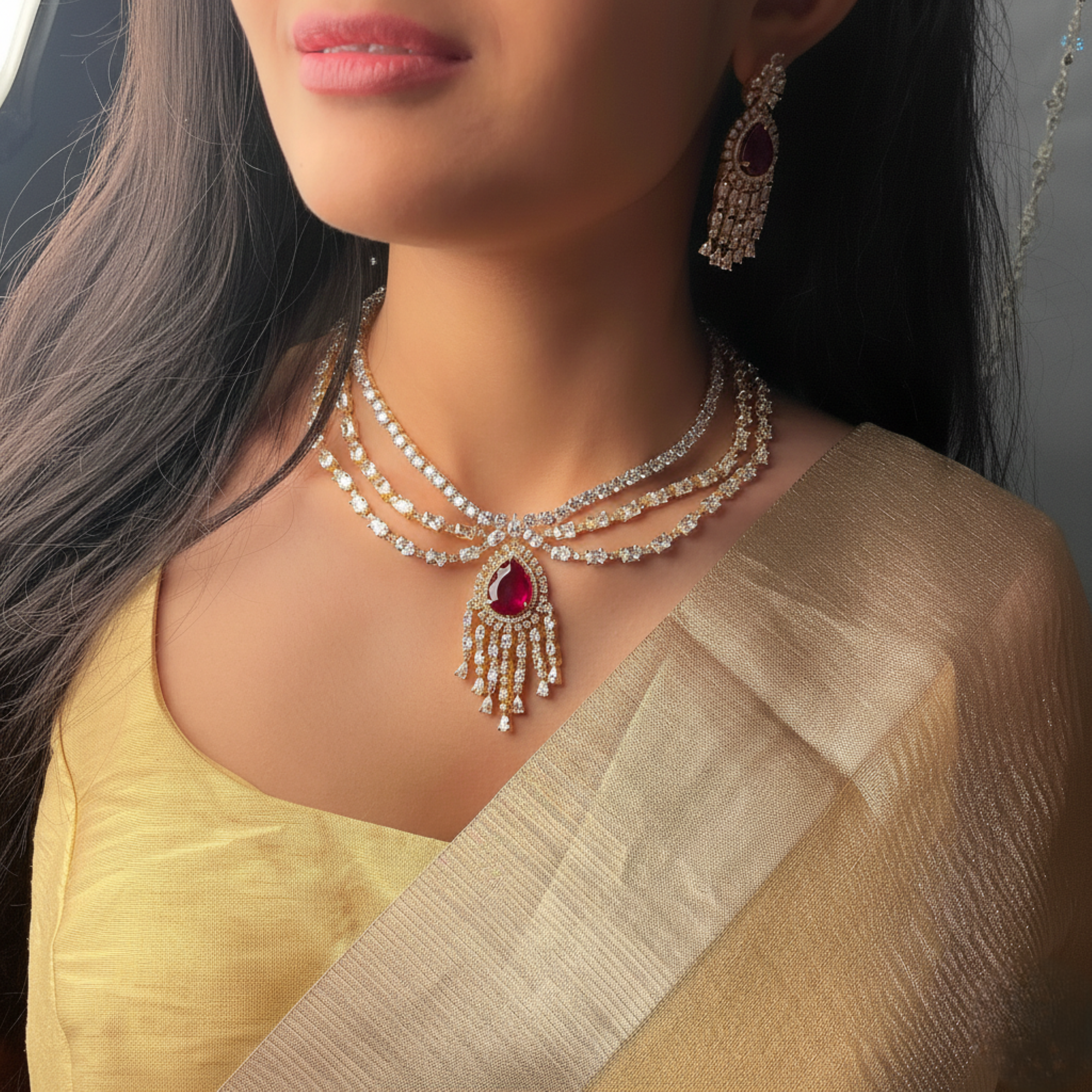 Aviora CZ Designer Necklace Set