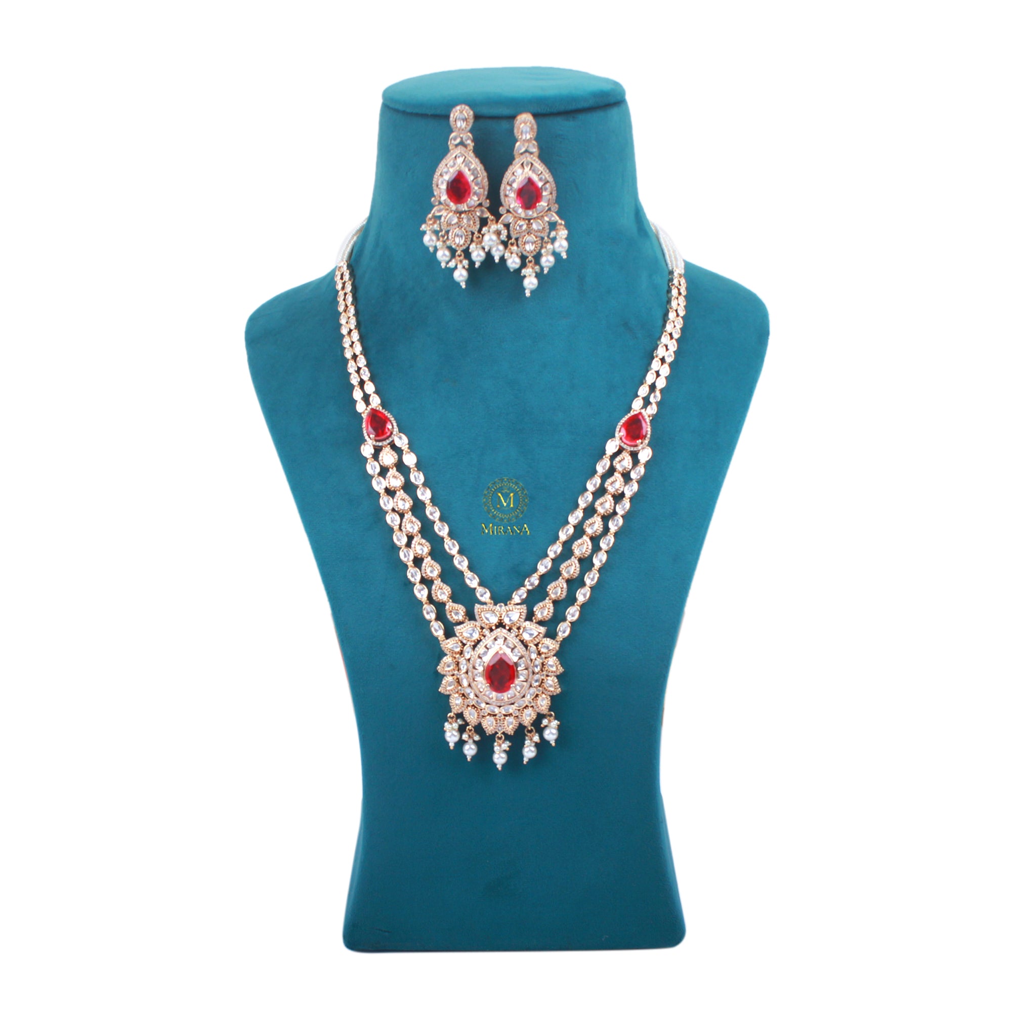 Shweta Pearl Polki Long Necklace Set
