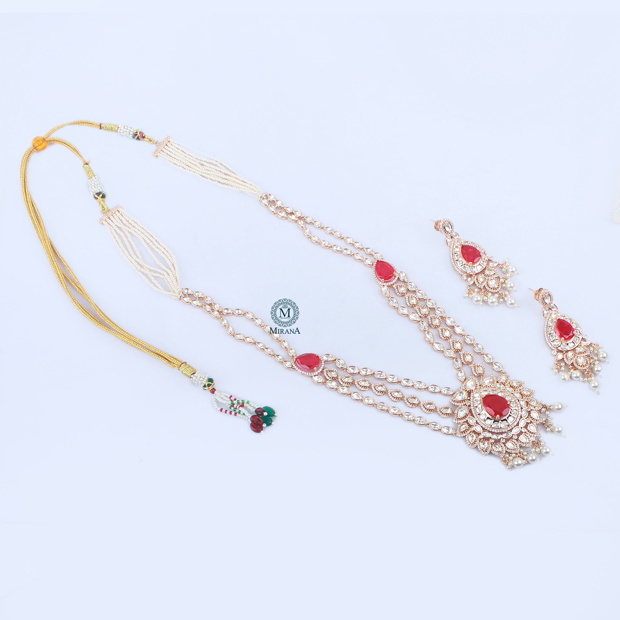 Shweta Pearl Polki Long Necklace Set