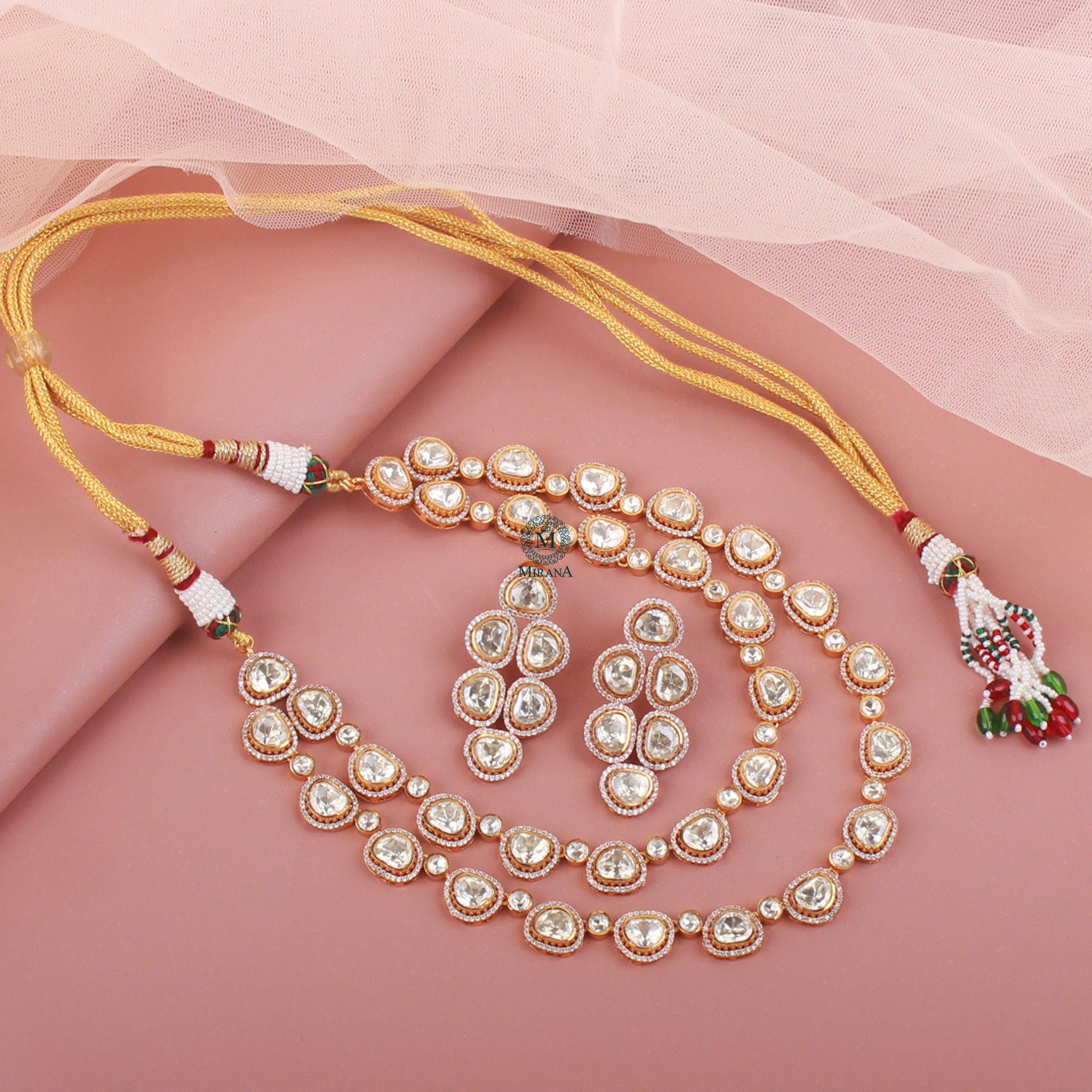 Ruchika Double Layered Moissanite Necklace Set