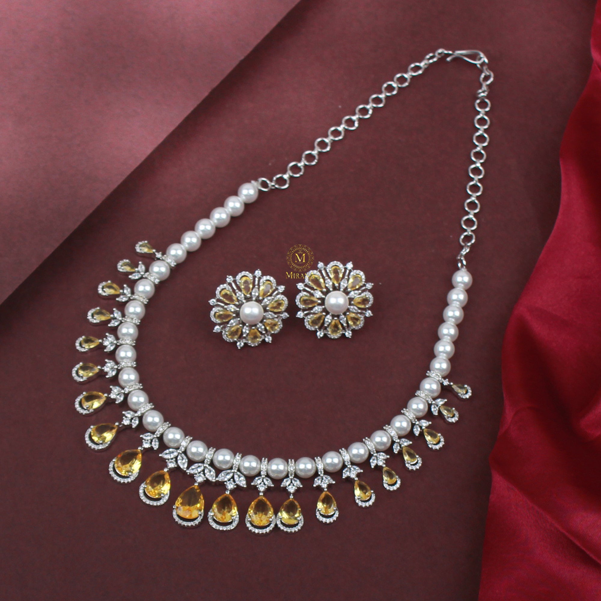 Henia Yellow Sapphire CZ Designer Necklace Set
