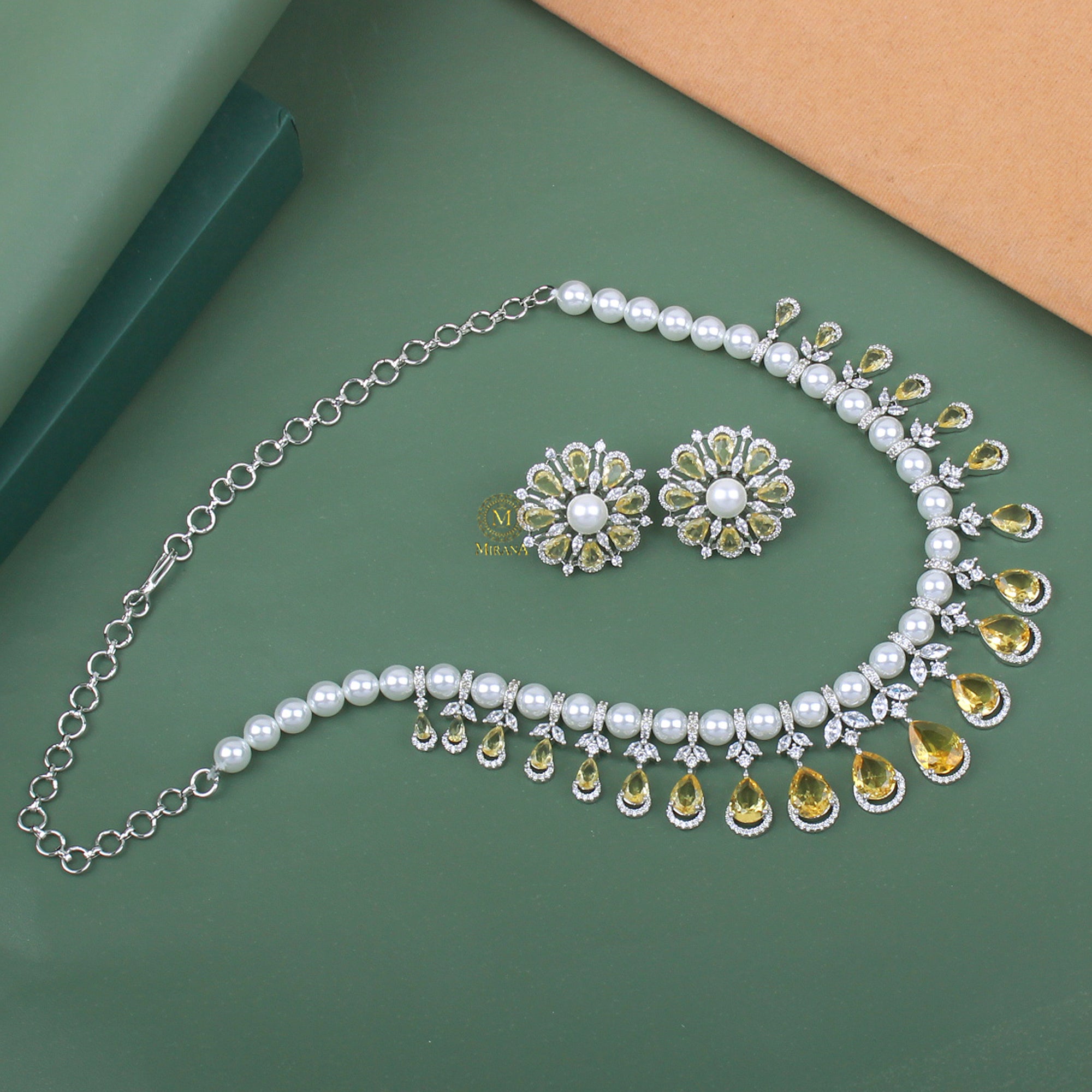 Henia Yellow Sapphire CZ Designer Necklace Set