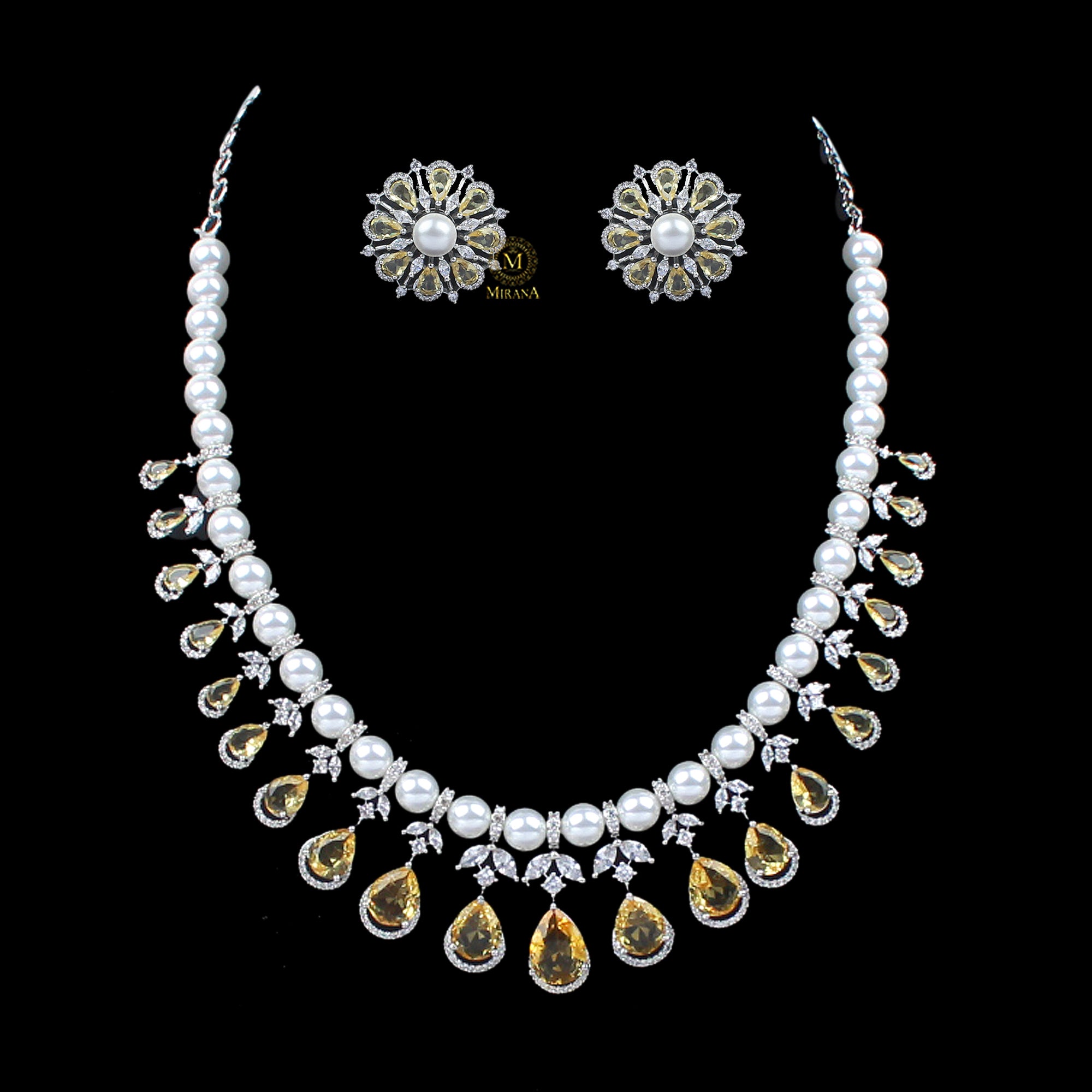 Henia Yellow Sapphire CZ Designer Necklace Set