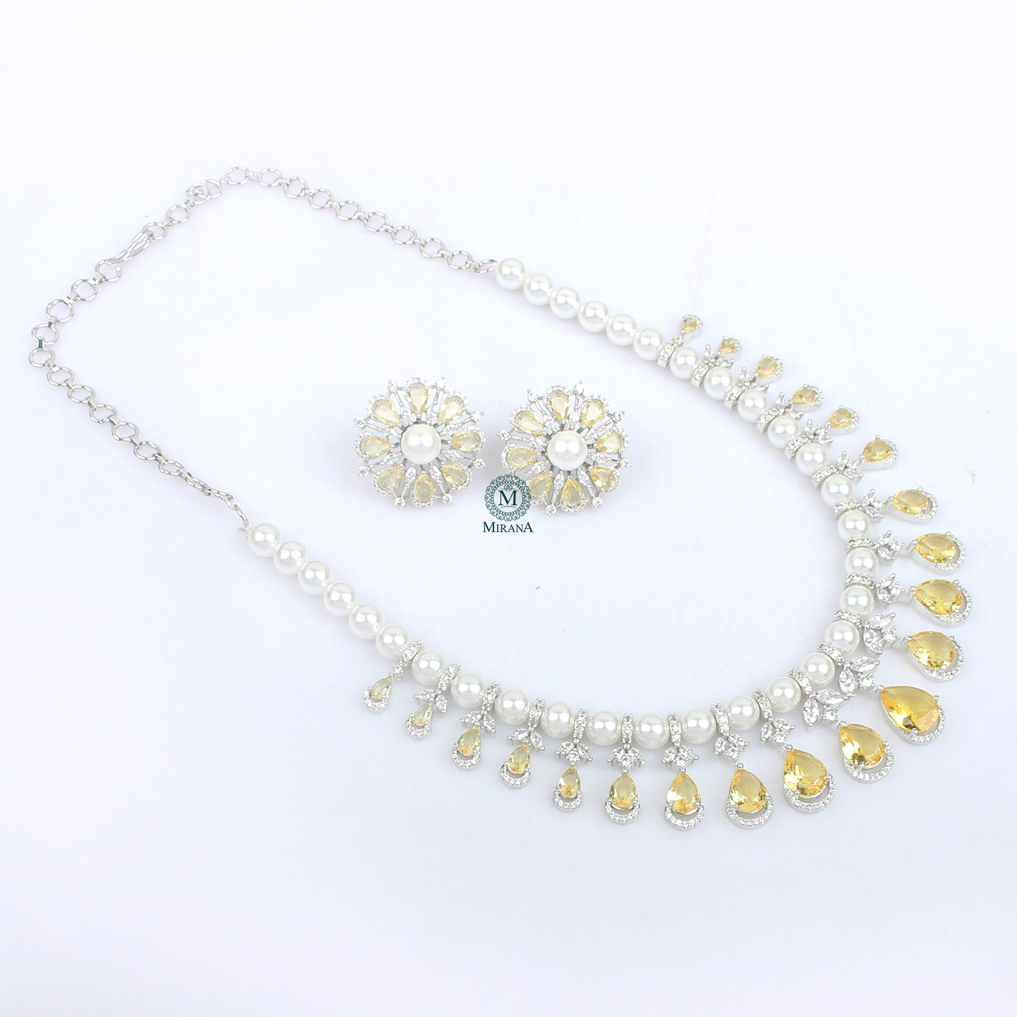 Henia Yellow Sapphire CZ Designer Necklace Set