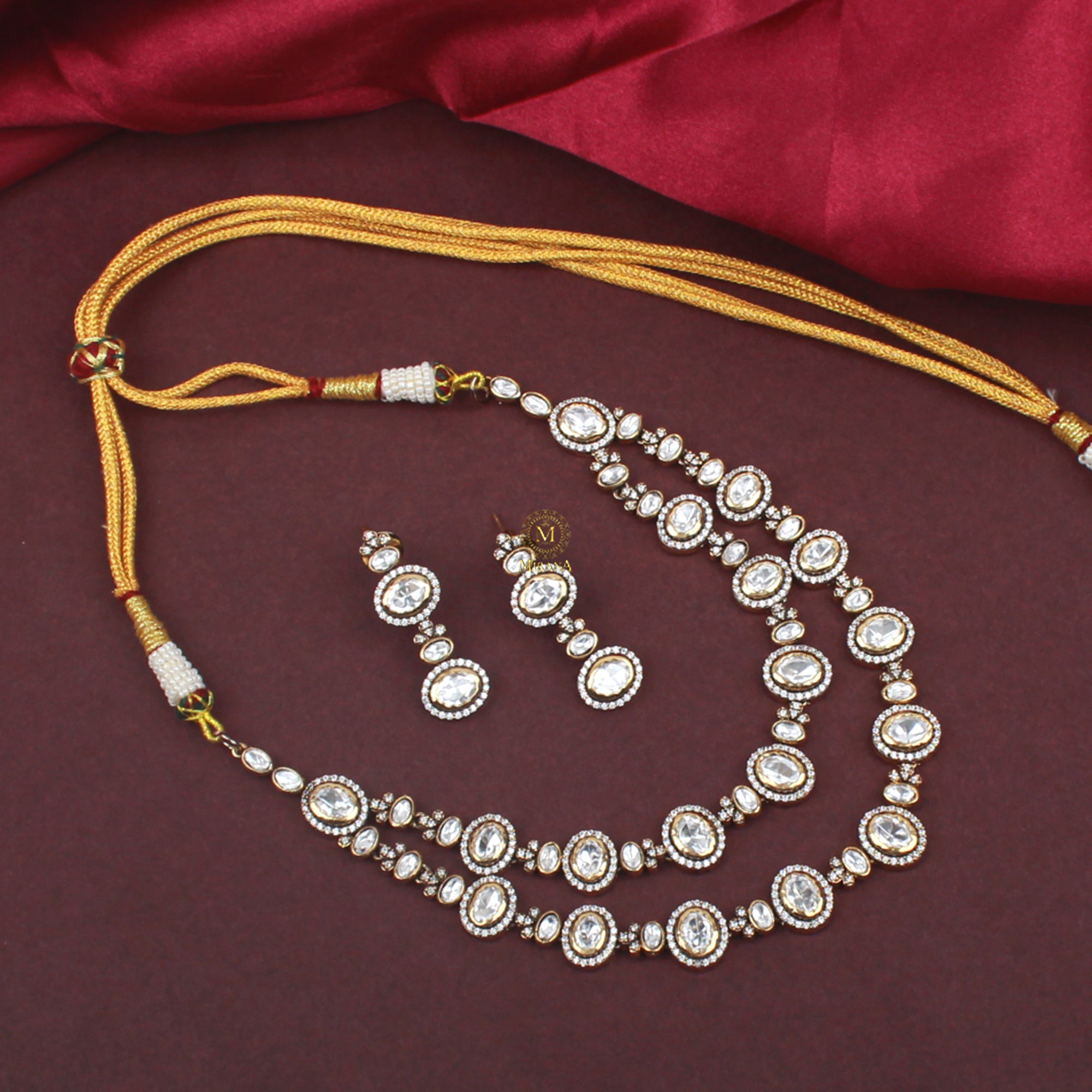 Veena Double Layered Polki Necklace Set
