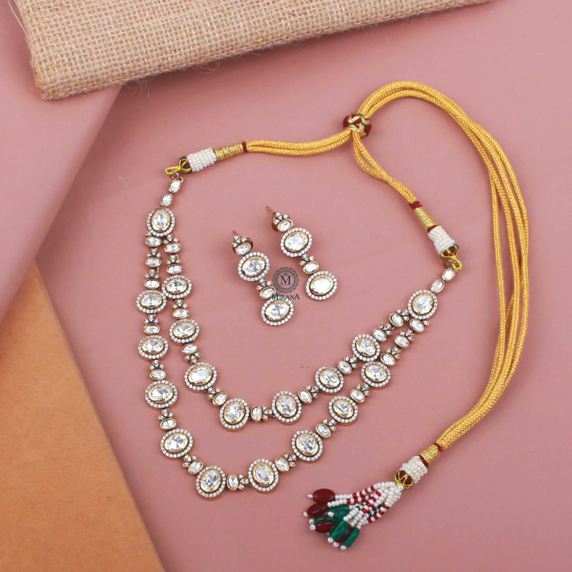 Veena Double Layered Polki Necklace Set