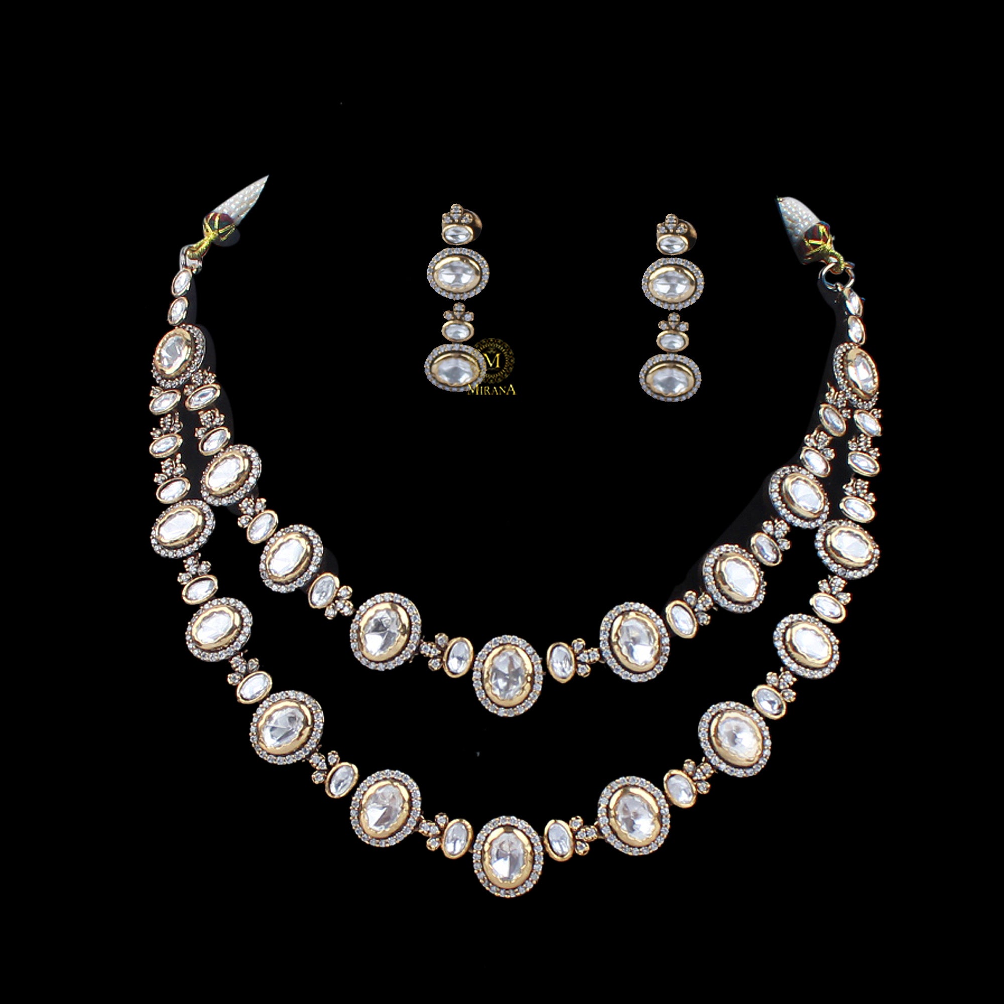 Veena Double Layered Polki Necklace Set