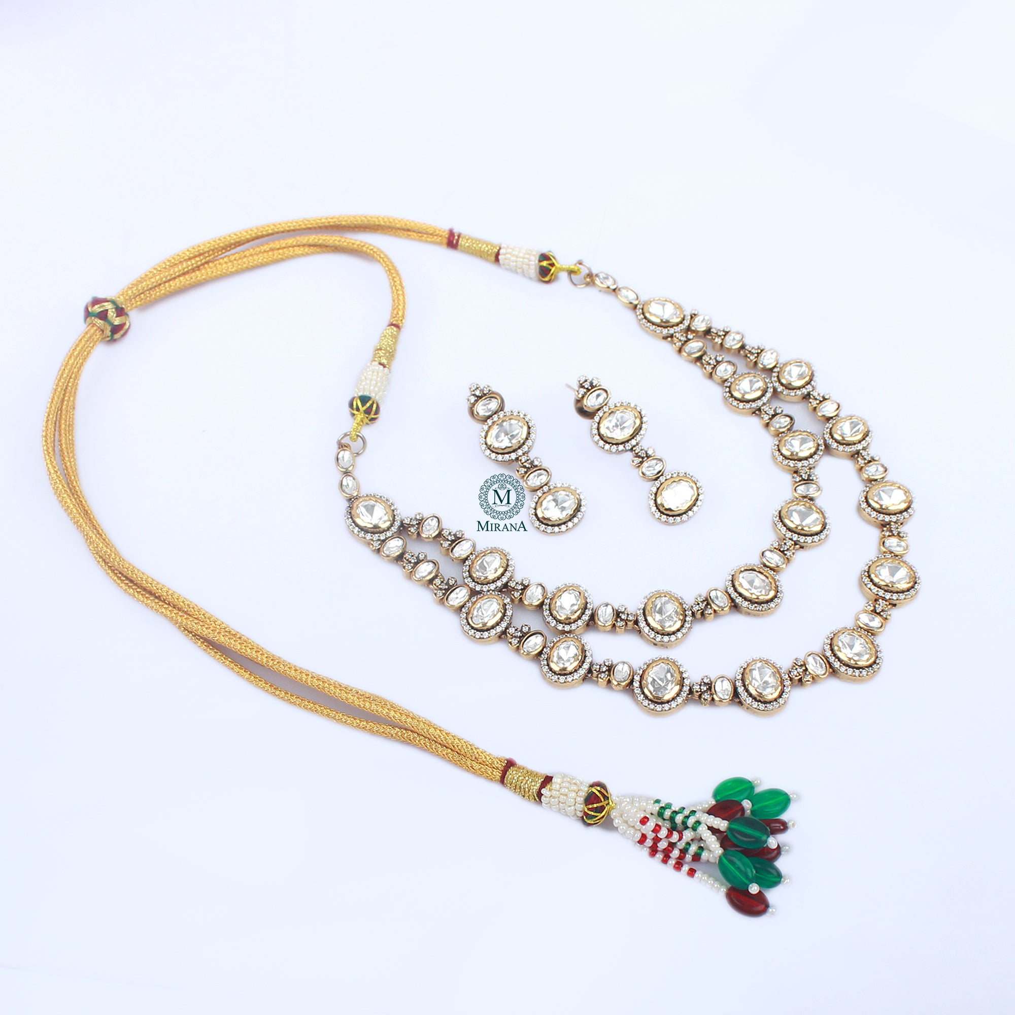 Veena Double Layered Polki Necklace Set