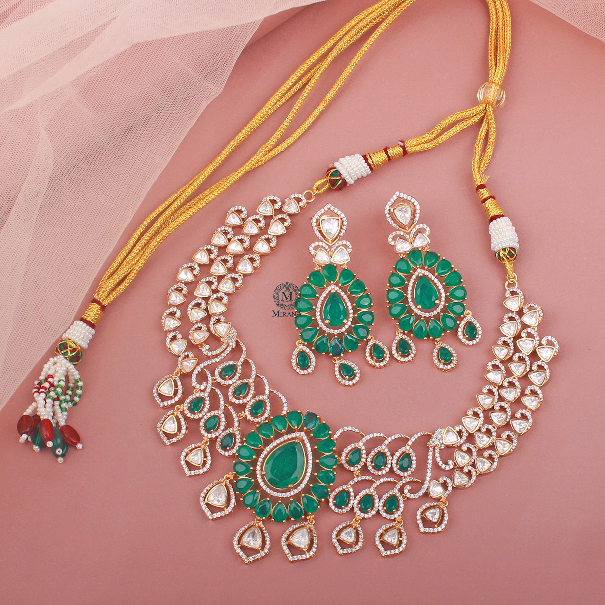 Dhari Moissanite Emerald Green Necklace set