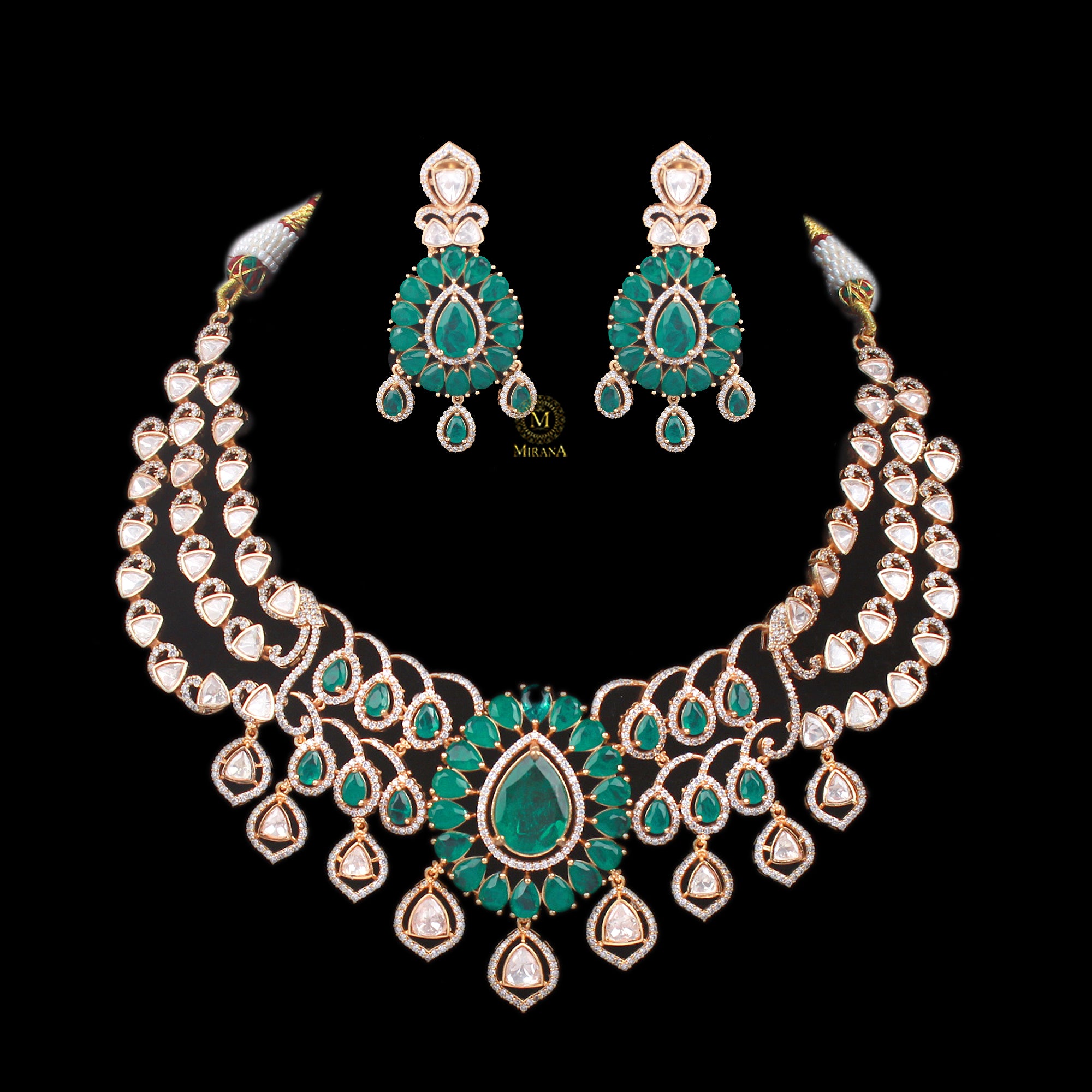 Dhari Moissanite Emerald Green Necklace set