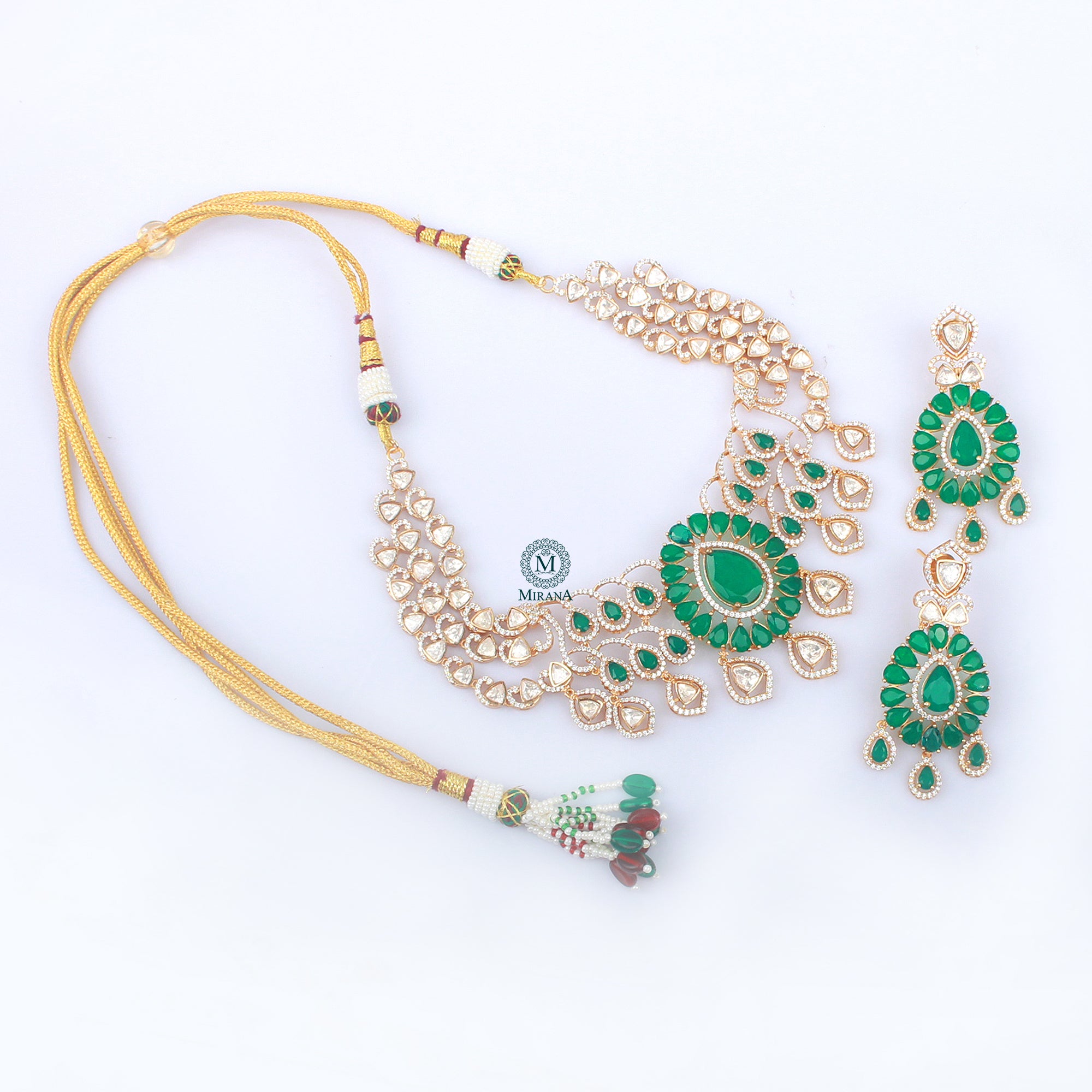 Dhari Moissanite Emerald Green Necklace set
