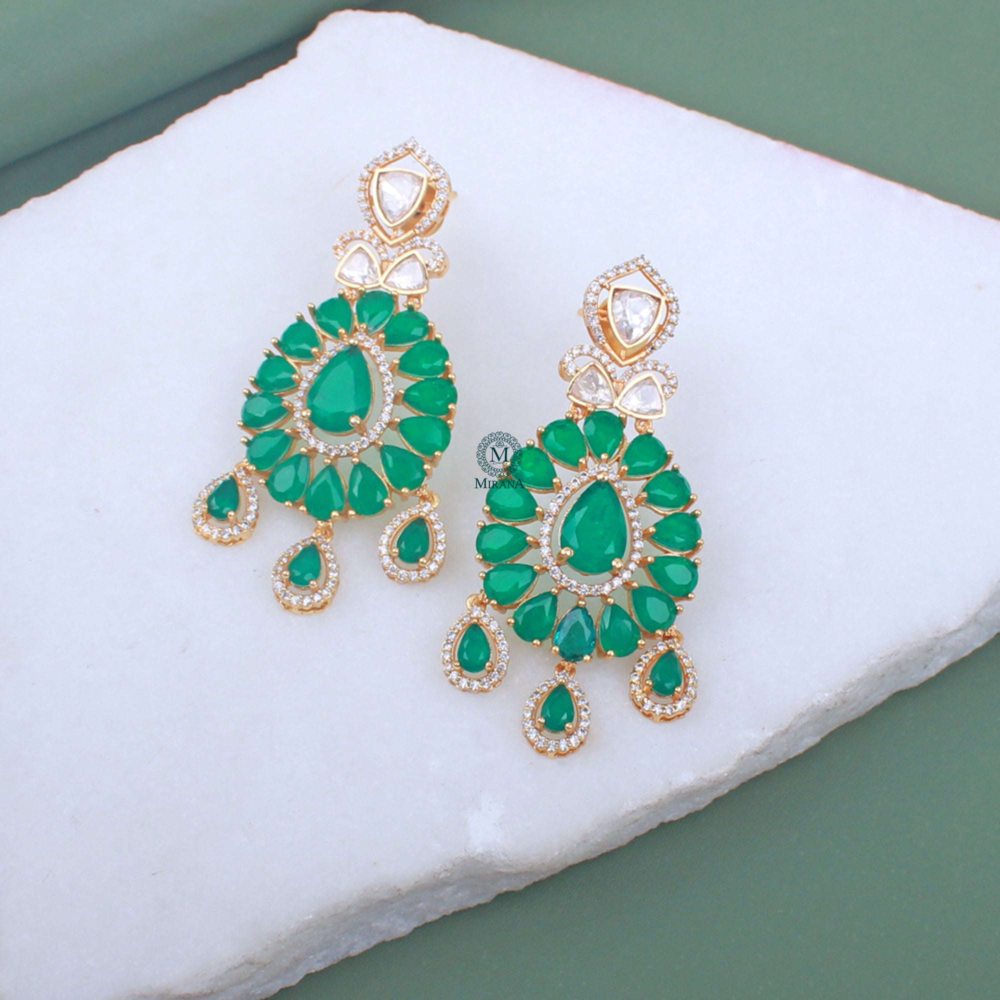 Dhari Moissanite Emerald Green Necklace set