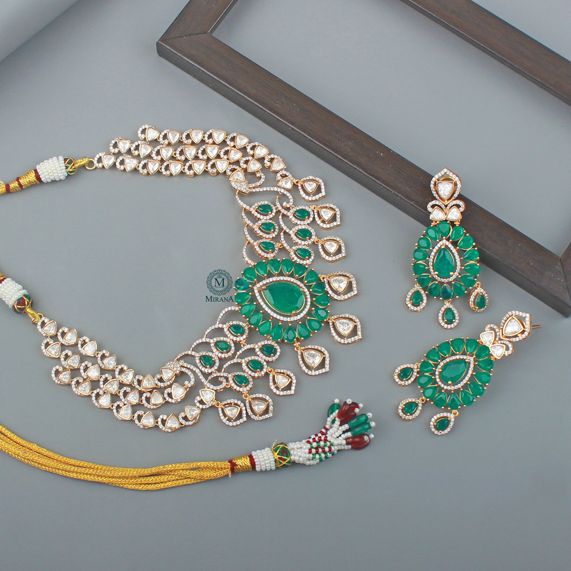 Dhari Moissanite Emerald Green Necklace set