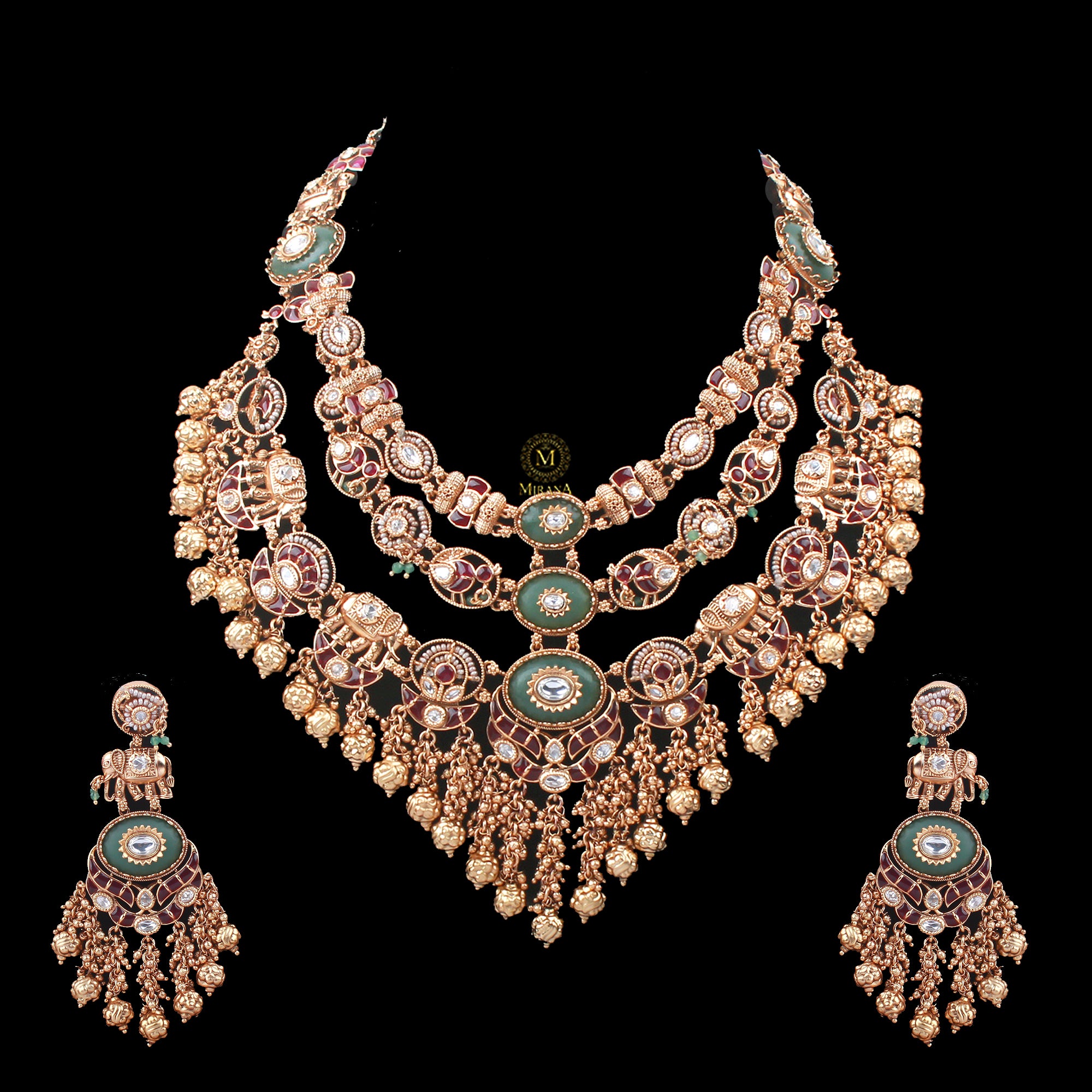 Sharingaar Antique Layered Bridal Necklace Set