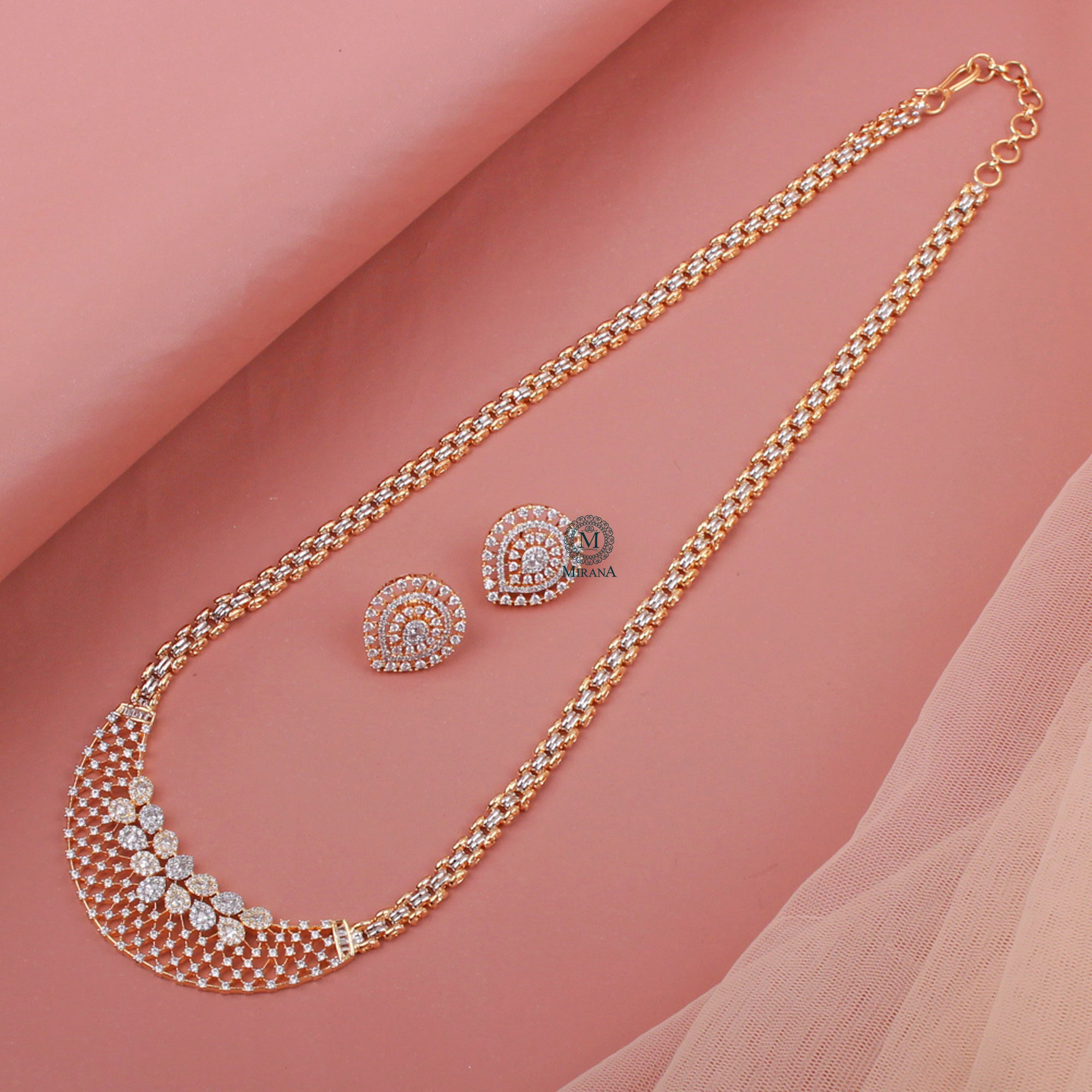 Fenia CZ Long Designer Necklace Set