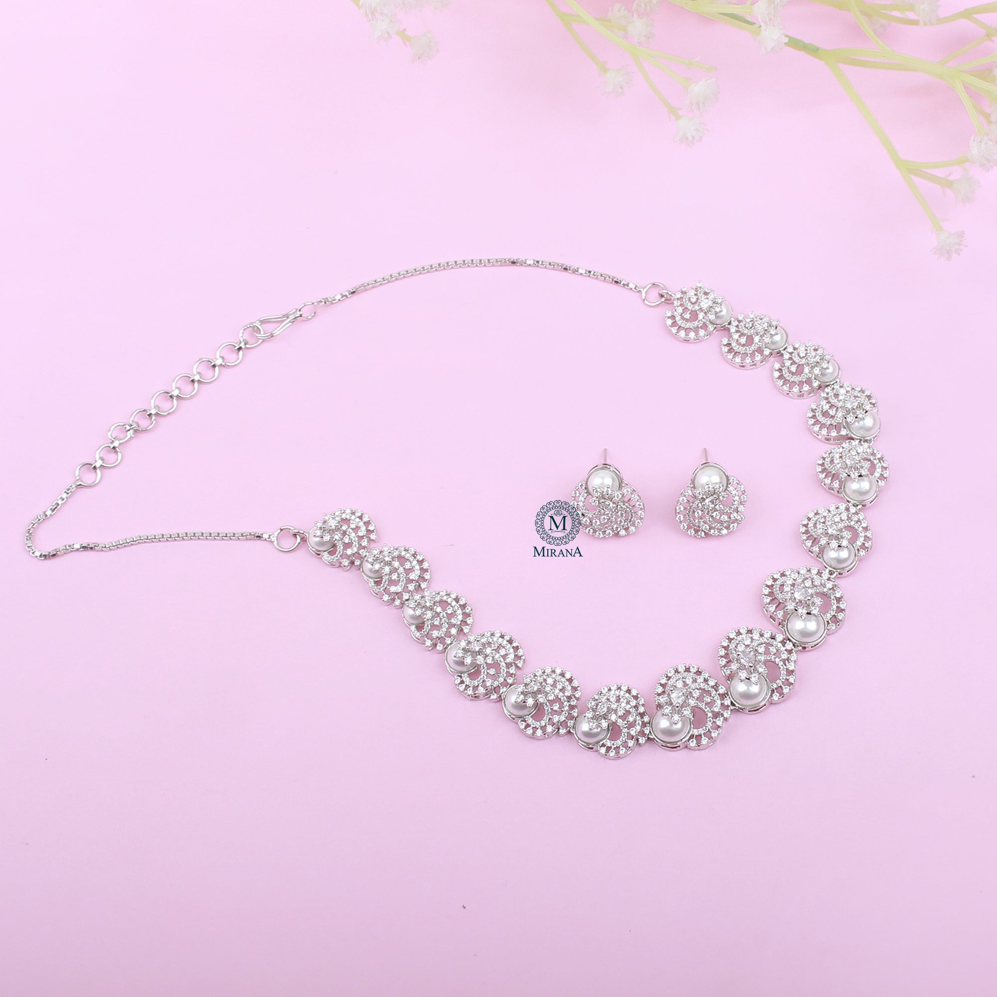 Lovie Pearl CZ Designer Necklace Set