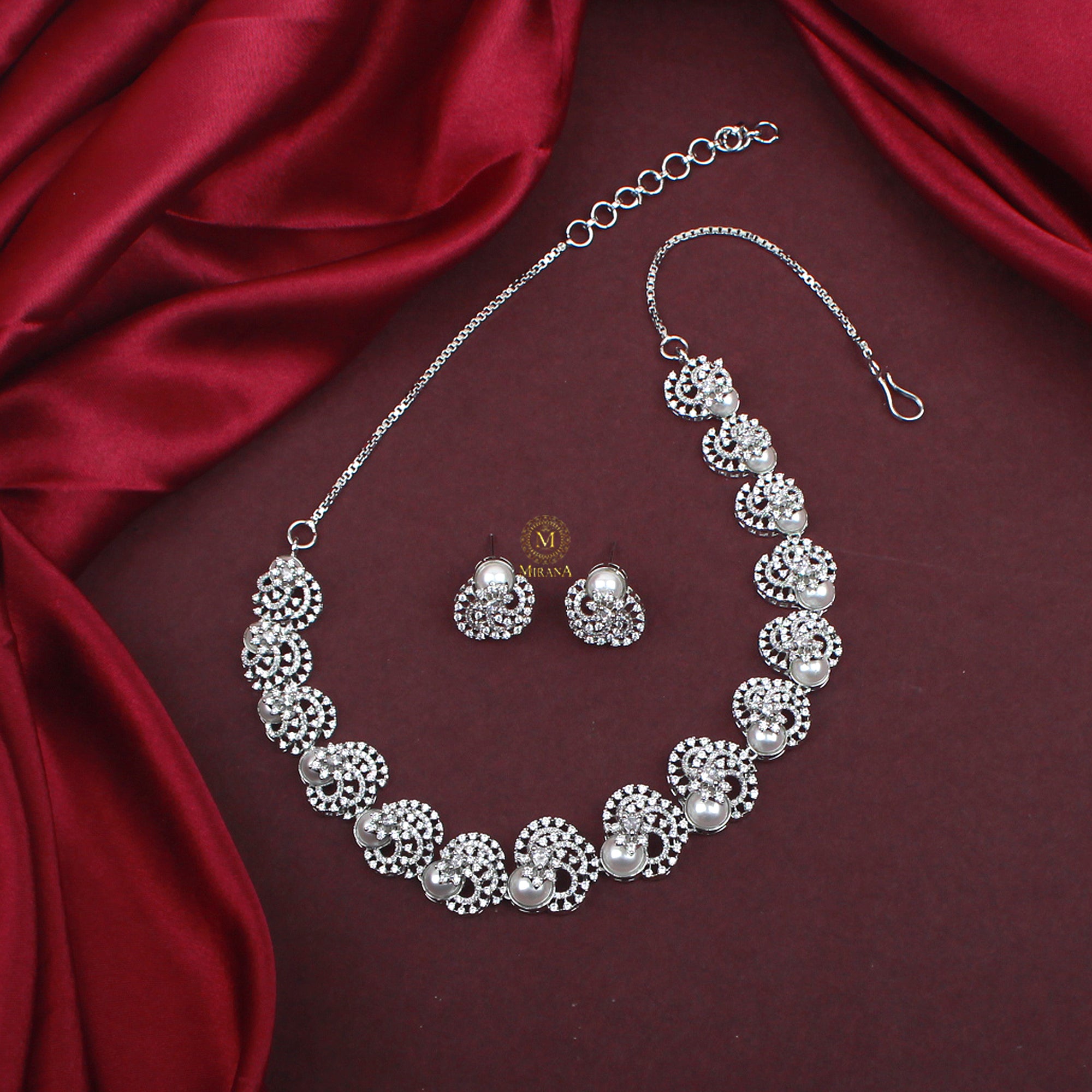 Lovie Pearl CZ Designer Necklace Set