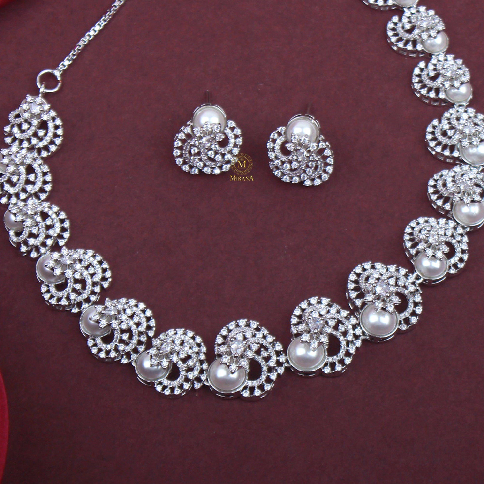 Lovie Pearl CZ Designer Necklace Set