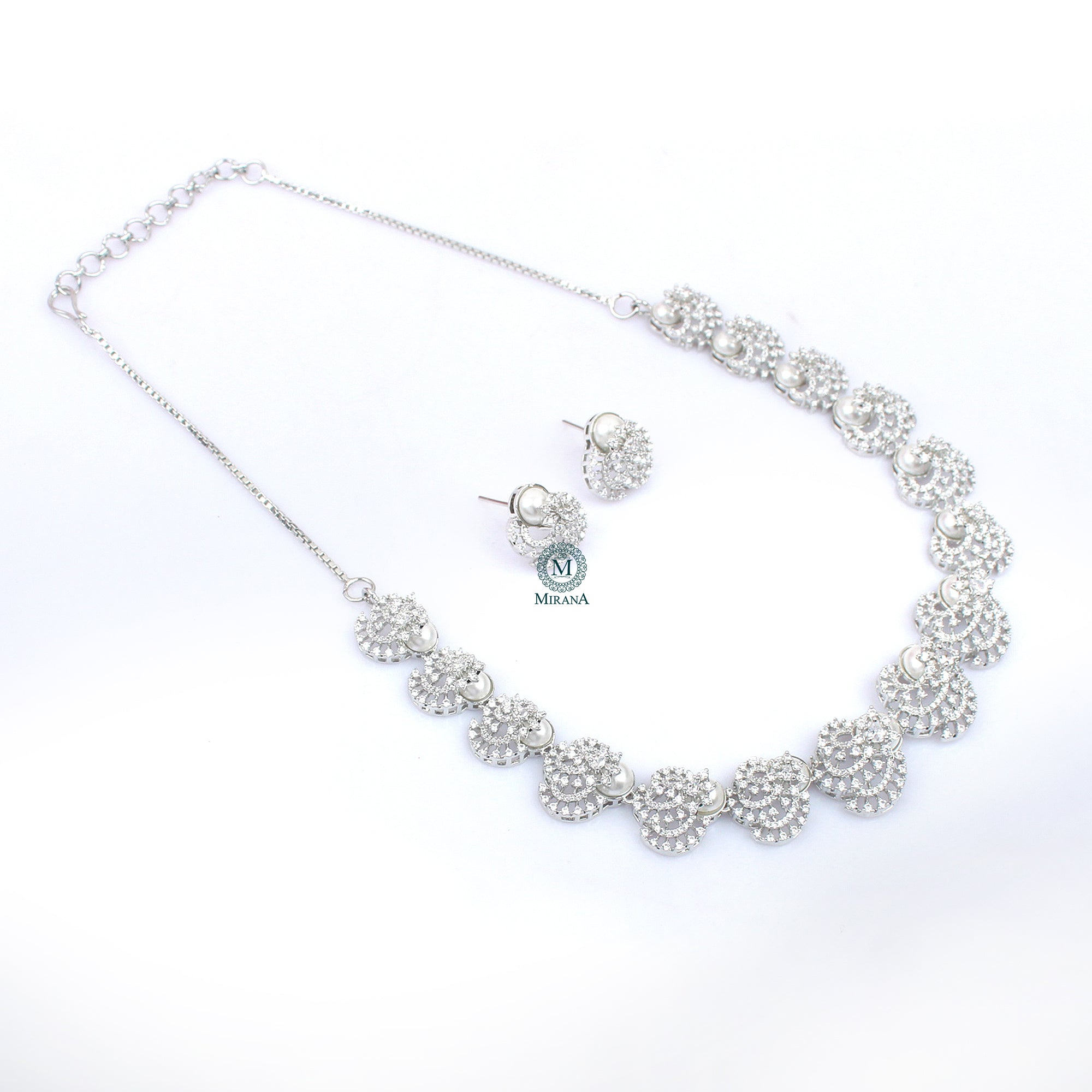 Lovie Pearl CZ Designer Necklace Set