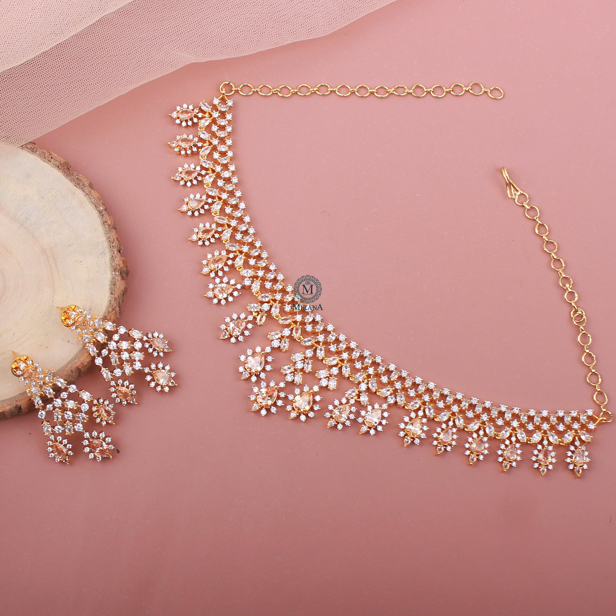 Avenley Champagne CZ Designer Necklace Set