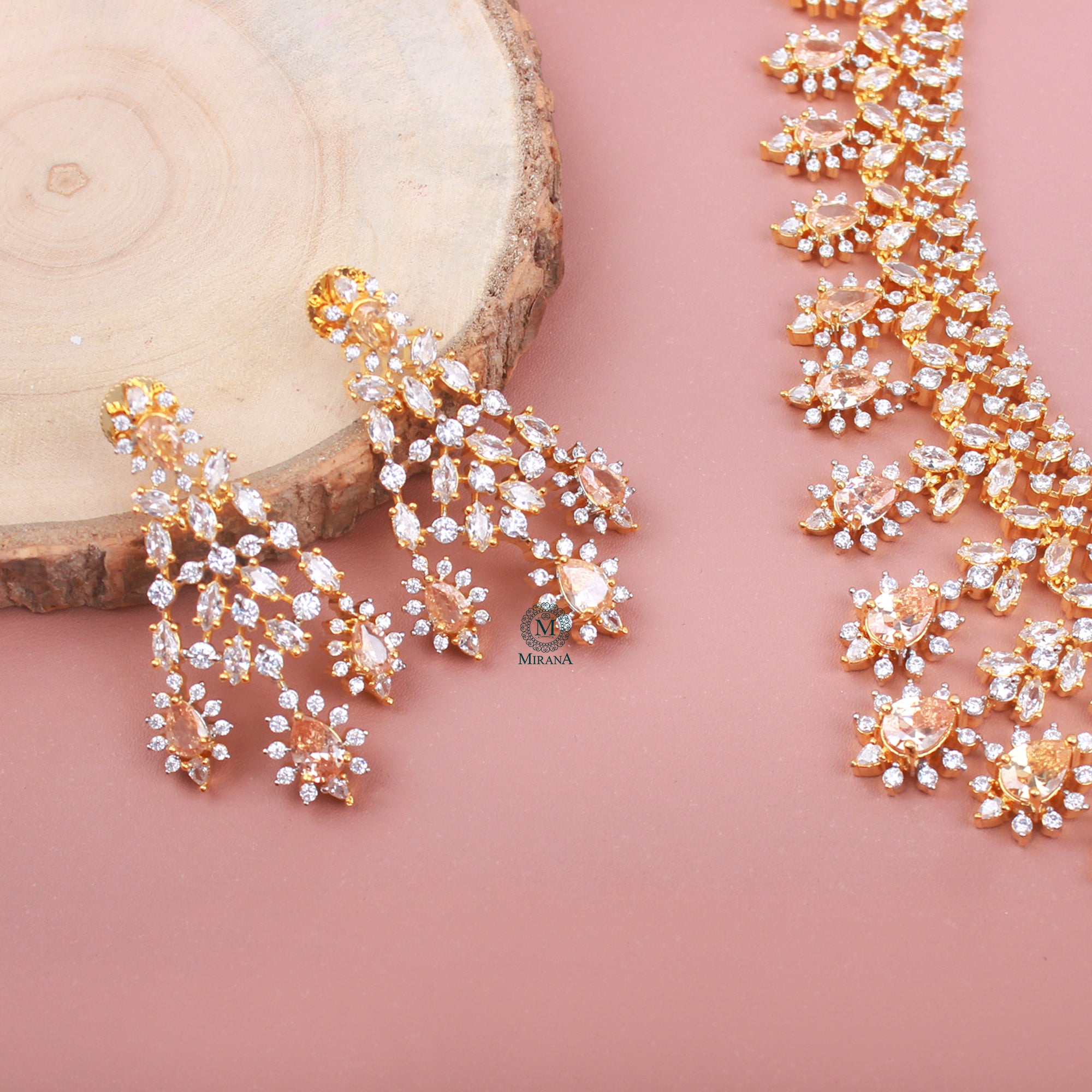 Avenley Champagne CZ Designer Necklace Set