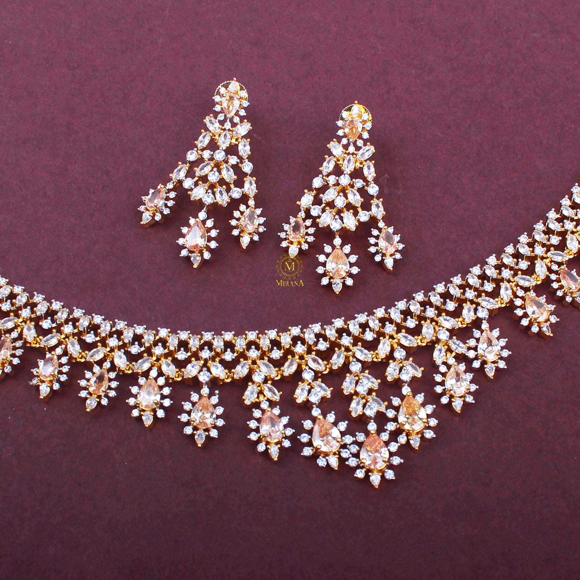 Avenley Champagne CZ Designer Necklace Set