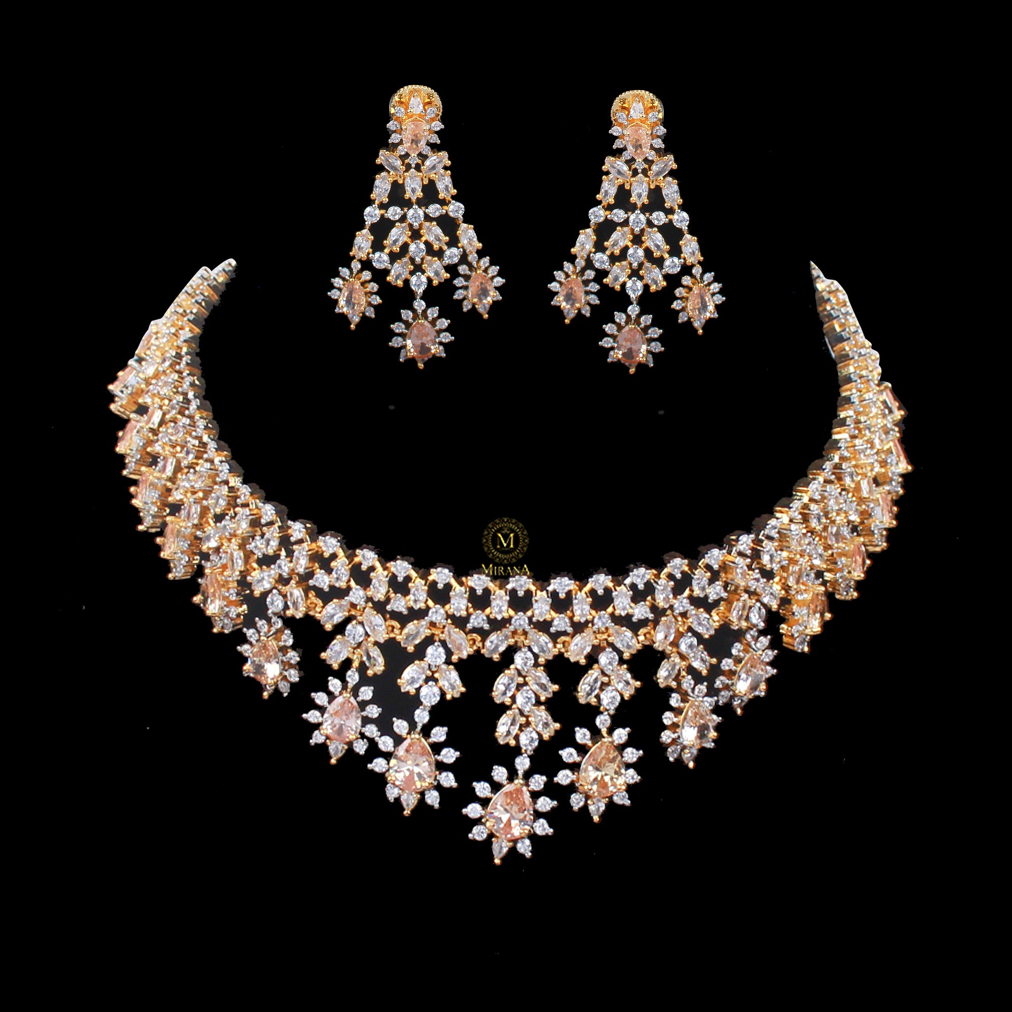Avenley Champagne CZ Designer Necklace Set