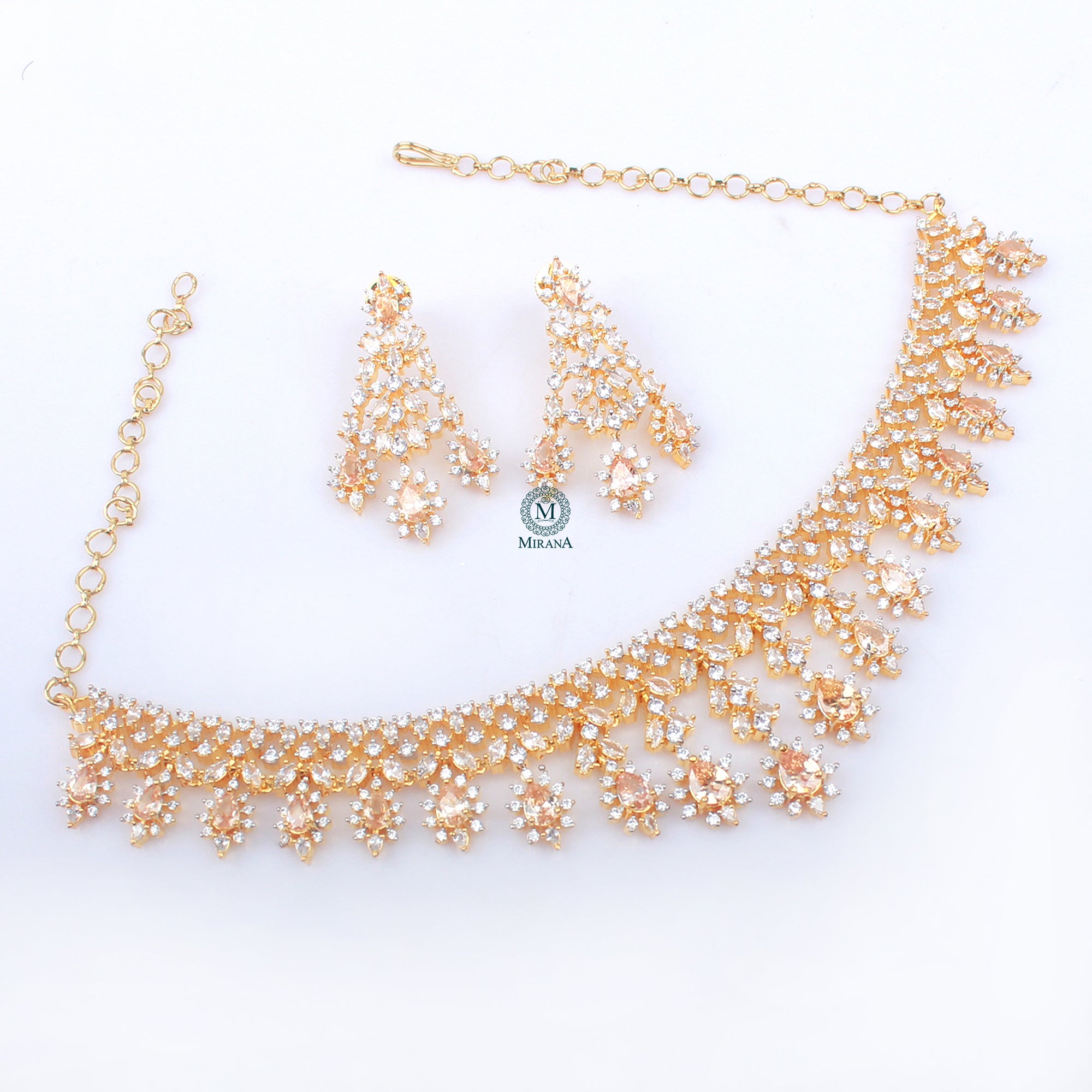 Avenley Champagne CZ Designer Necklace Set