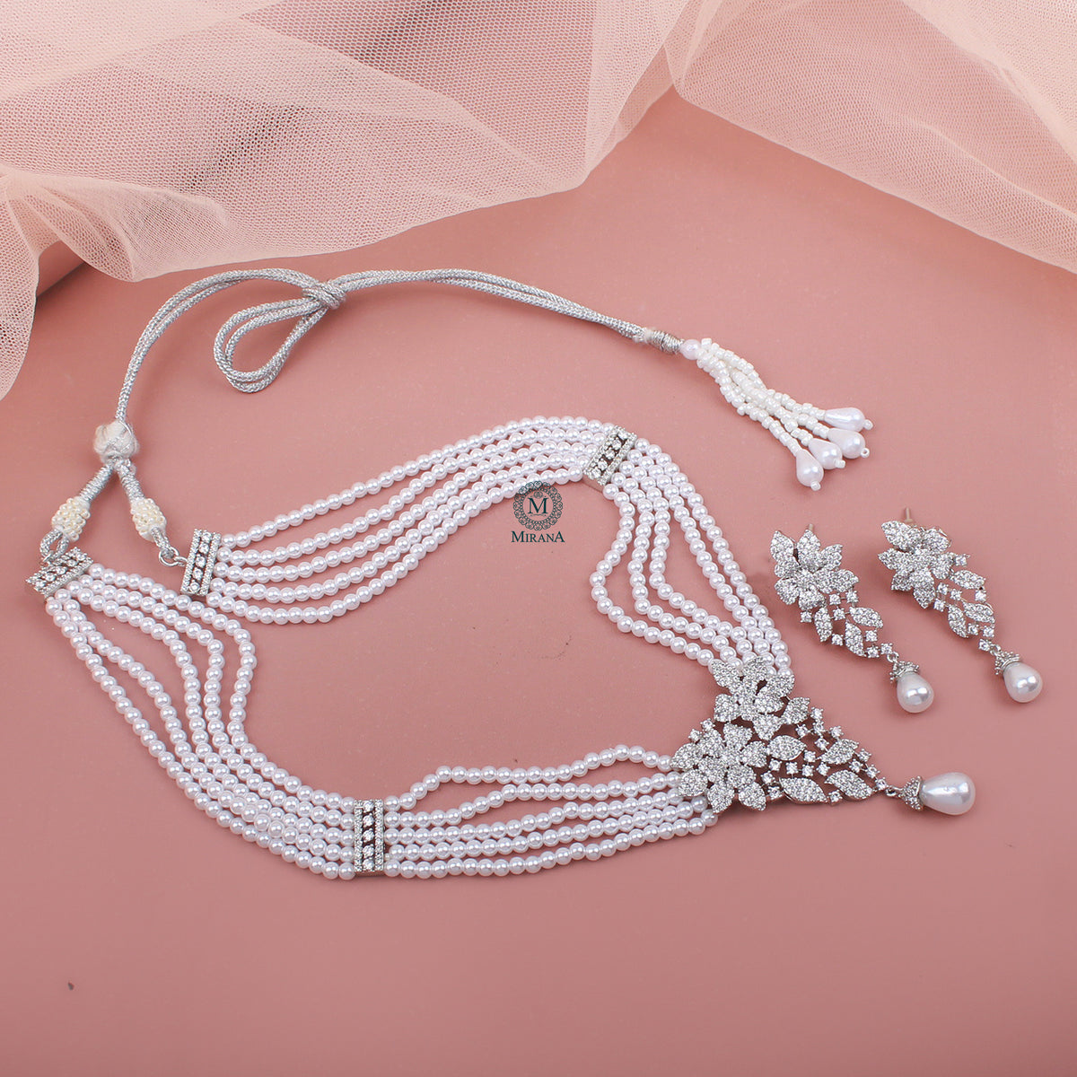 Runi Pearl CZ Necklace Set