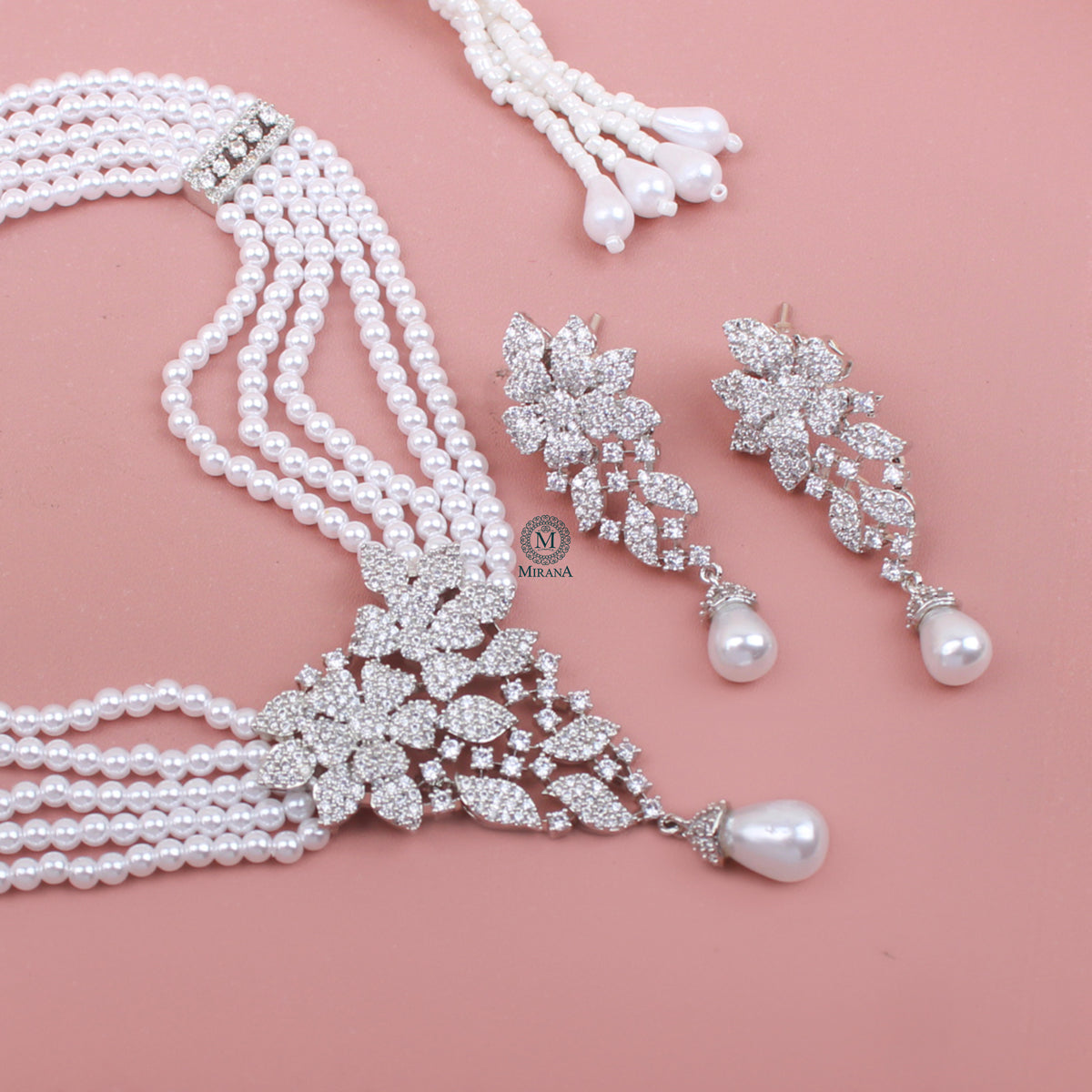 Runi Pearl CZ Necklace Set