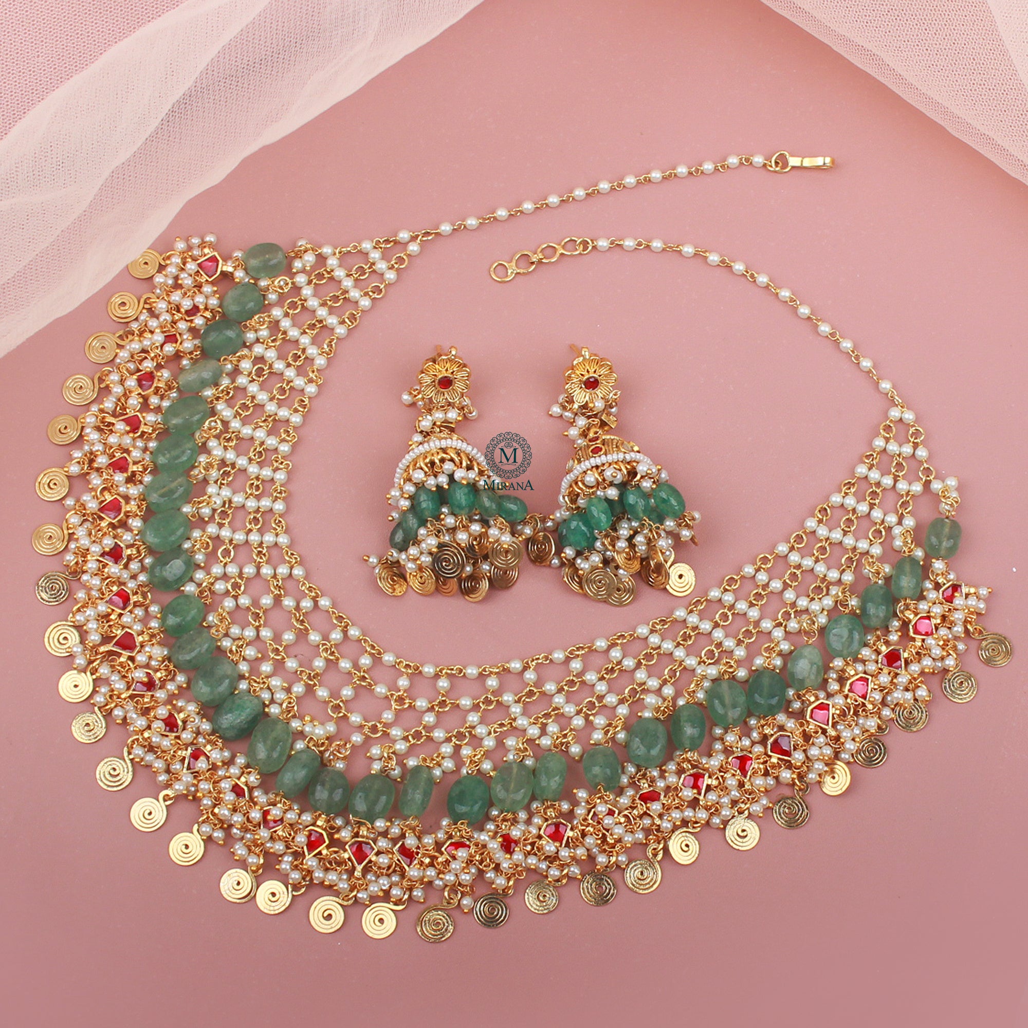 Tarana Moti Jaal work Necklace Set