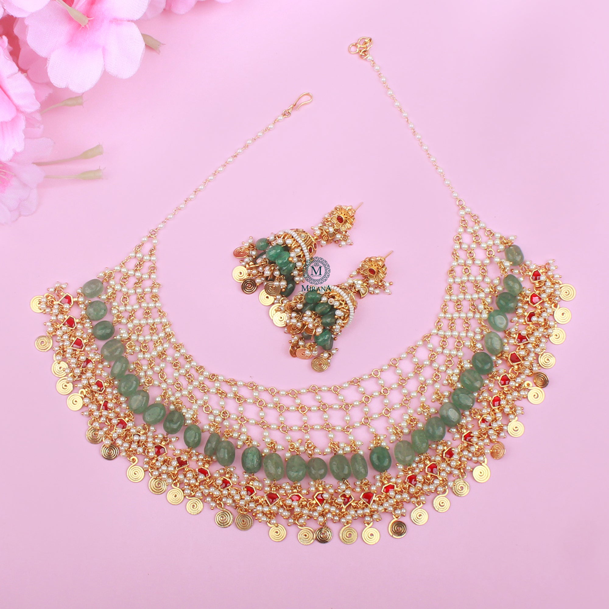 Tarana Moti Jaal work Necklace Set
