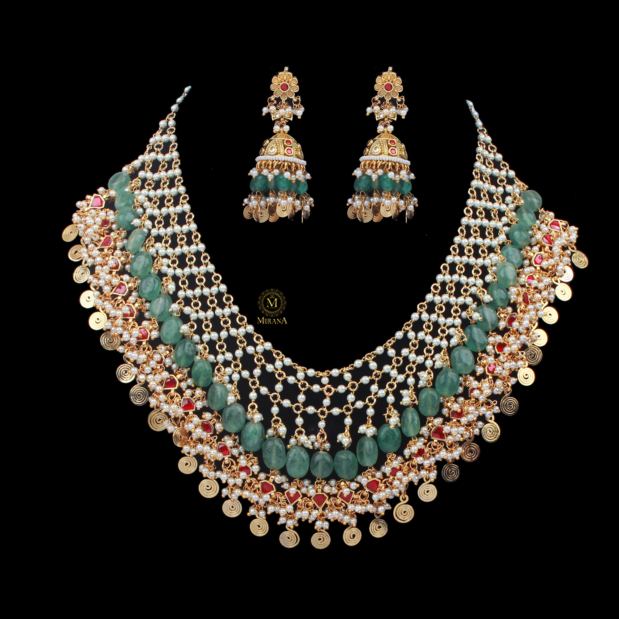 Tarana Moti Jaal work Necklace Set