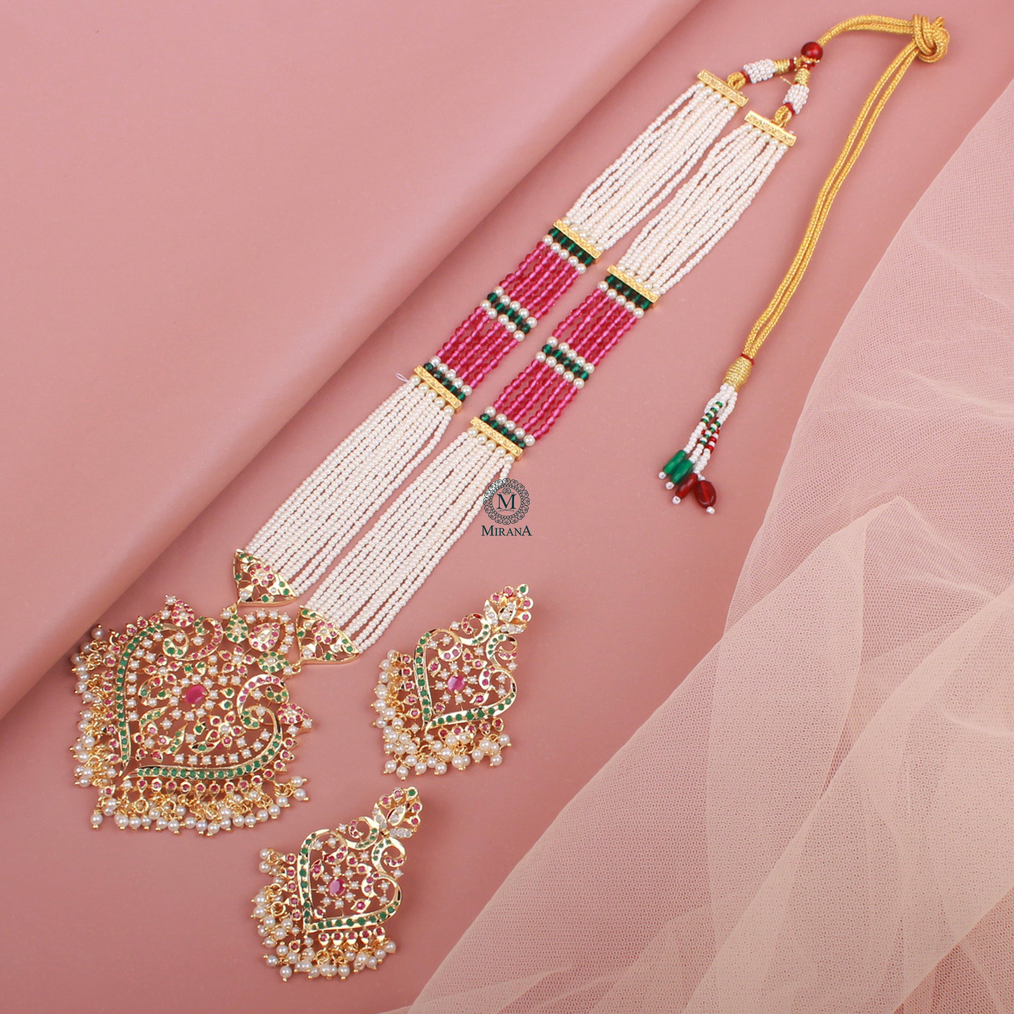 Mayuri Jadau Ruby Green Long Rani Haar